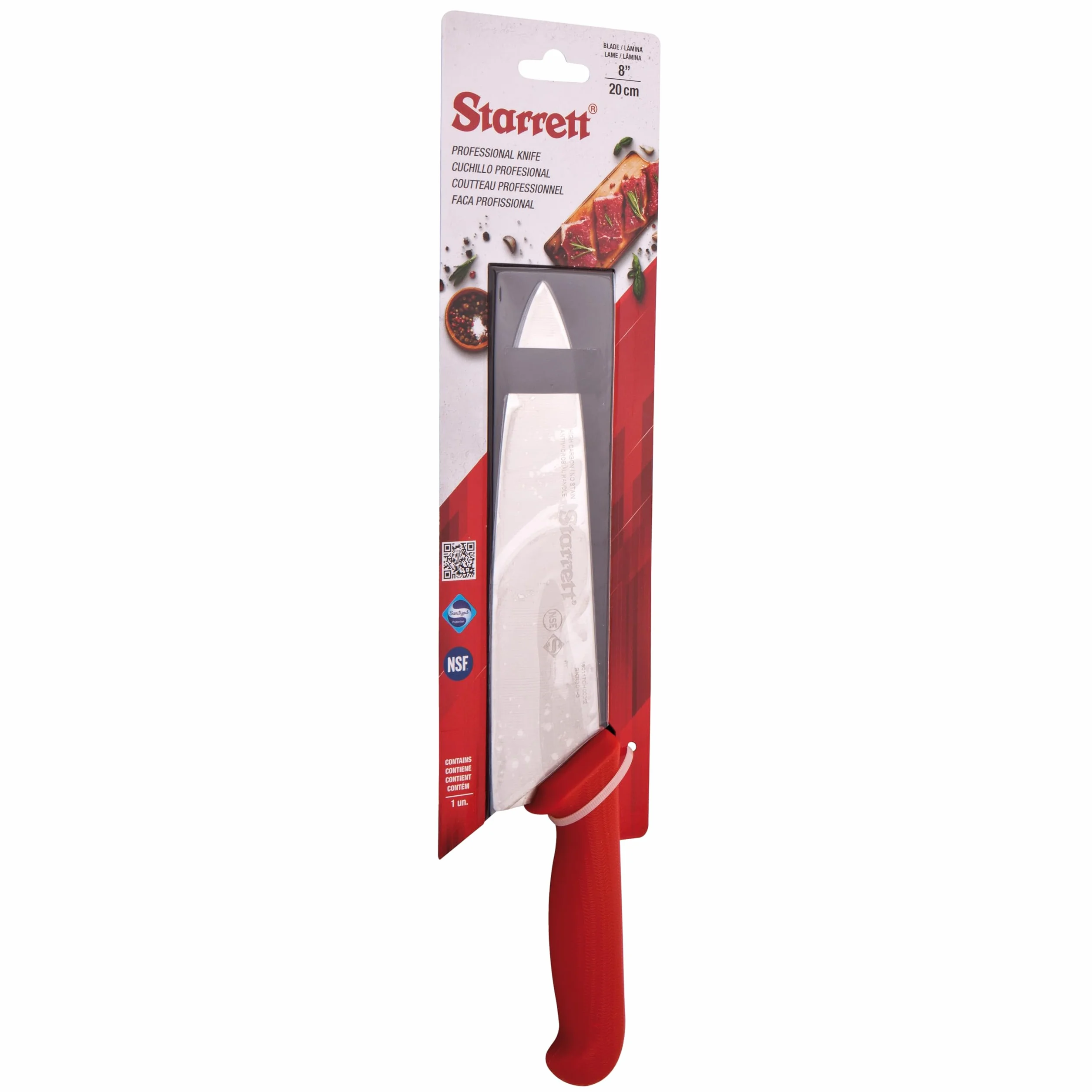 Starrett Nóż szefa kuchni szeroki trójkątny 200 mm czerwony uchwyt - BKR301-8