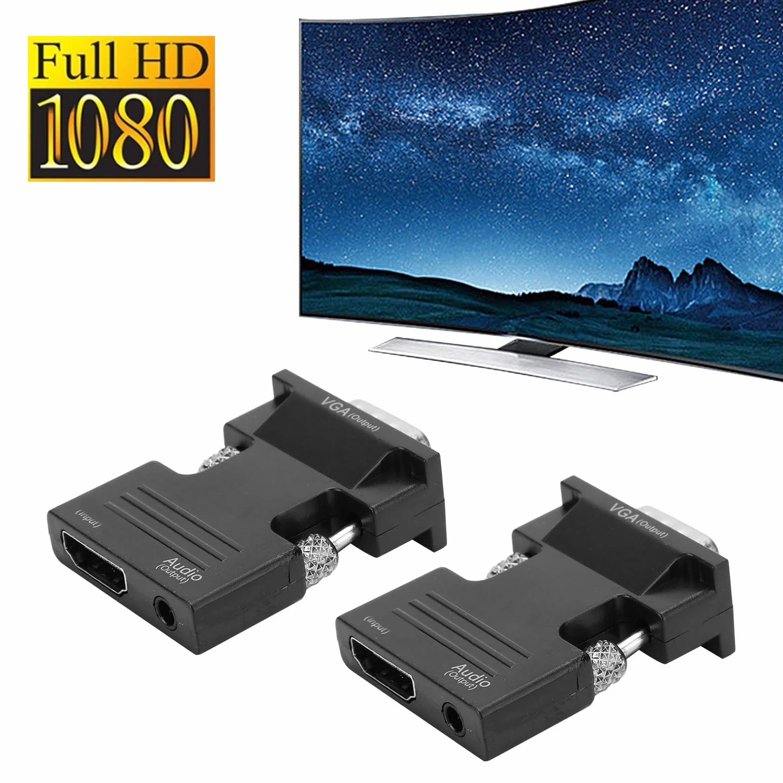 Konwerter HDMI na VGA, 2 sztuki/paczka 1080P Adapter HDMI na VGA z konwerterem wideo adaptery kabli komputerowych