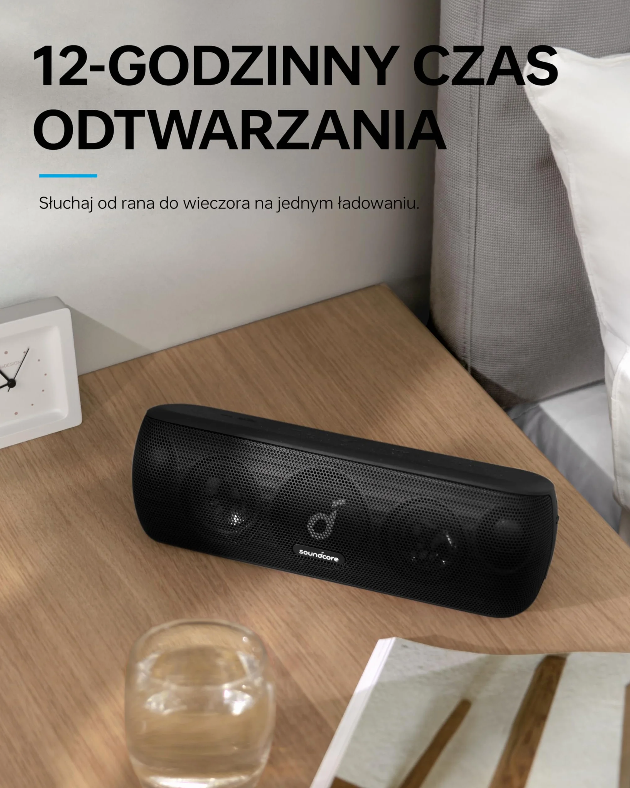 Soundcore Motion+ bezprzewodowy głośnik Bluetooth wysokiej jakości 30 W, rozszerzony bas i wysokie tony, z aplikacją, możliwość dostosowania EQ, 12-godzinny czas odtwarzania (Czarny)