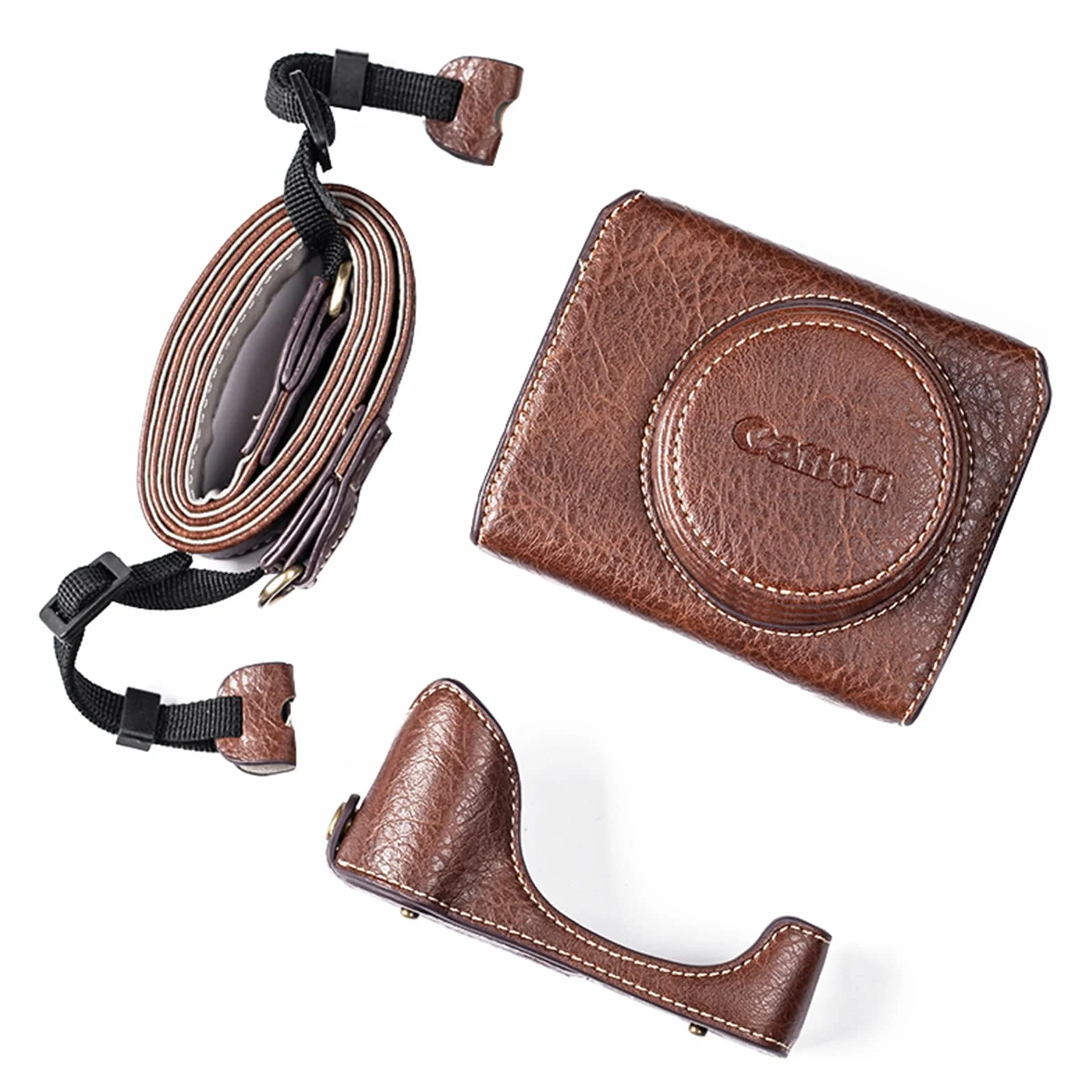 kinokoo Etui G7X / G7X II / G7X III Etui ze skóry PU kompatybilne z Canon G7X / G7X II / G7X III Aparat z paskiem na ramię, Kawa, C, Kosmetyczka