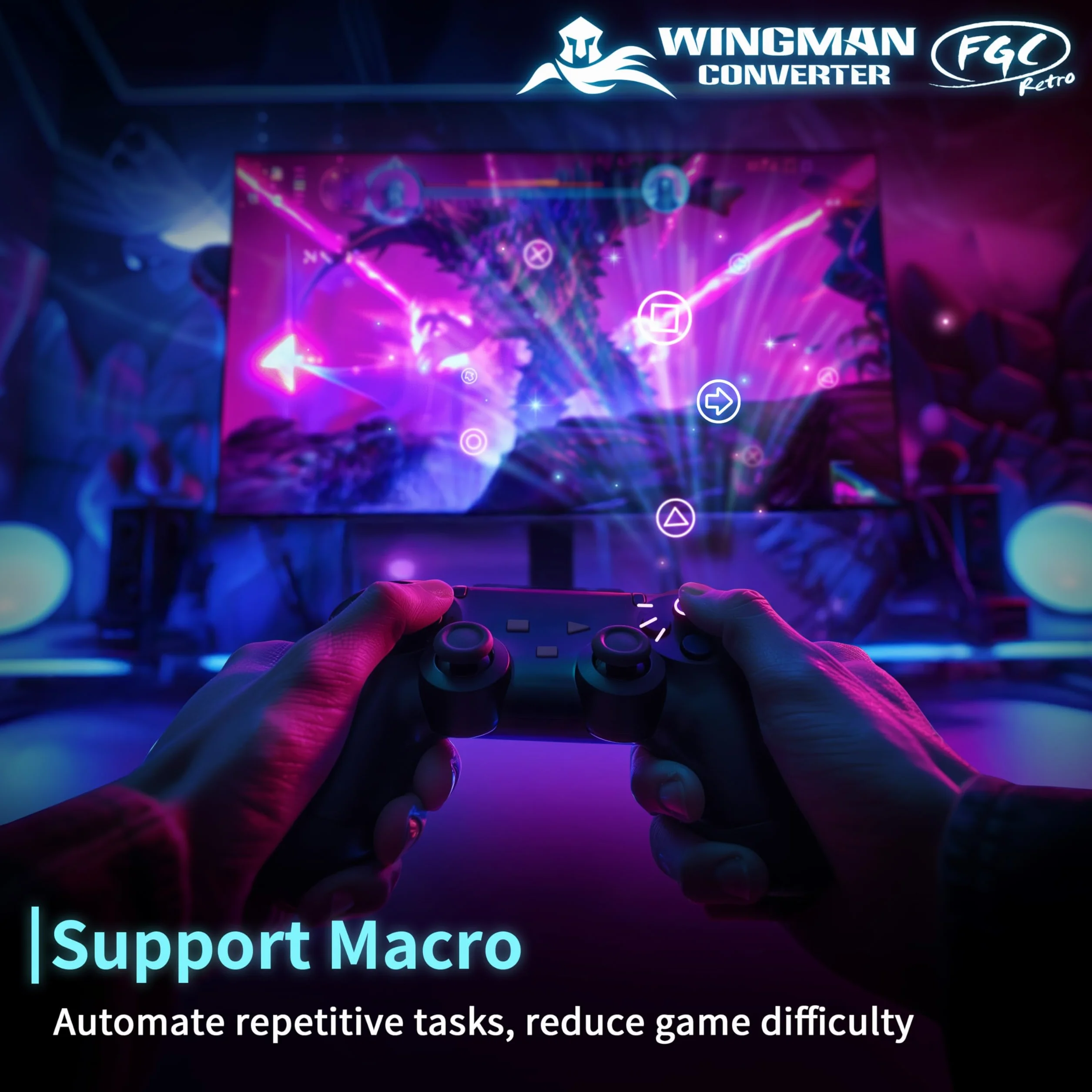 Brook Wingman FGC Retro z brelokiem – kontroler PS1 i PS2 do PS5, PS4, PC - Turbo, Remap, makro - X-Input - kompatybilny z matami tanecznymi, kijami zręcznościowymi, kontrolerami gier rytmicznych