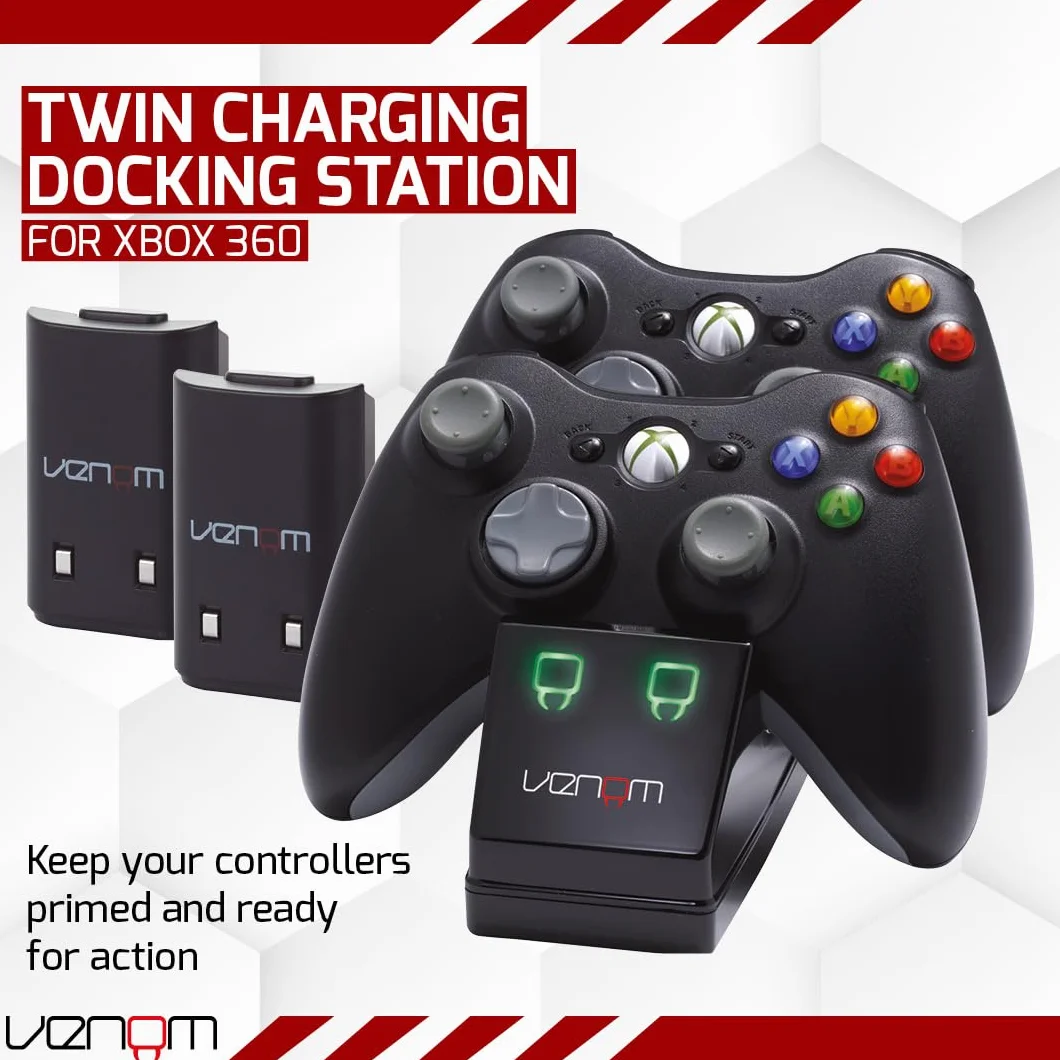 Venom Twin Docking Station do Xbox 360 - stacja ładująca do kontrolera Xbox 360 z 2 dodatkowymi akumulatorami – wersja niemiecka