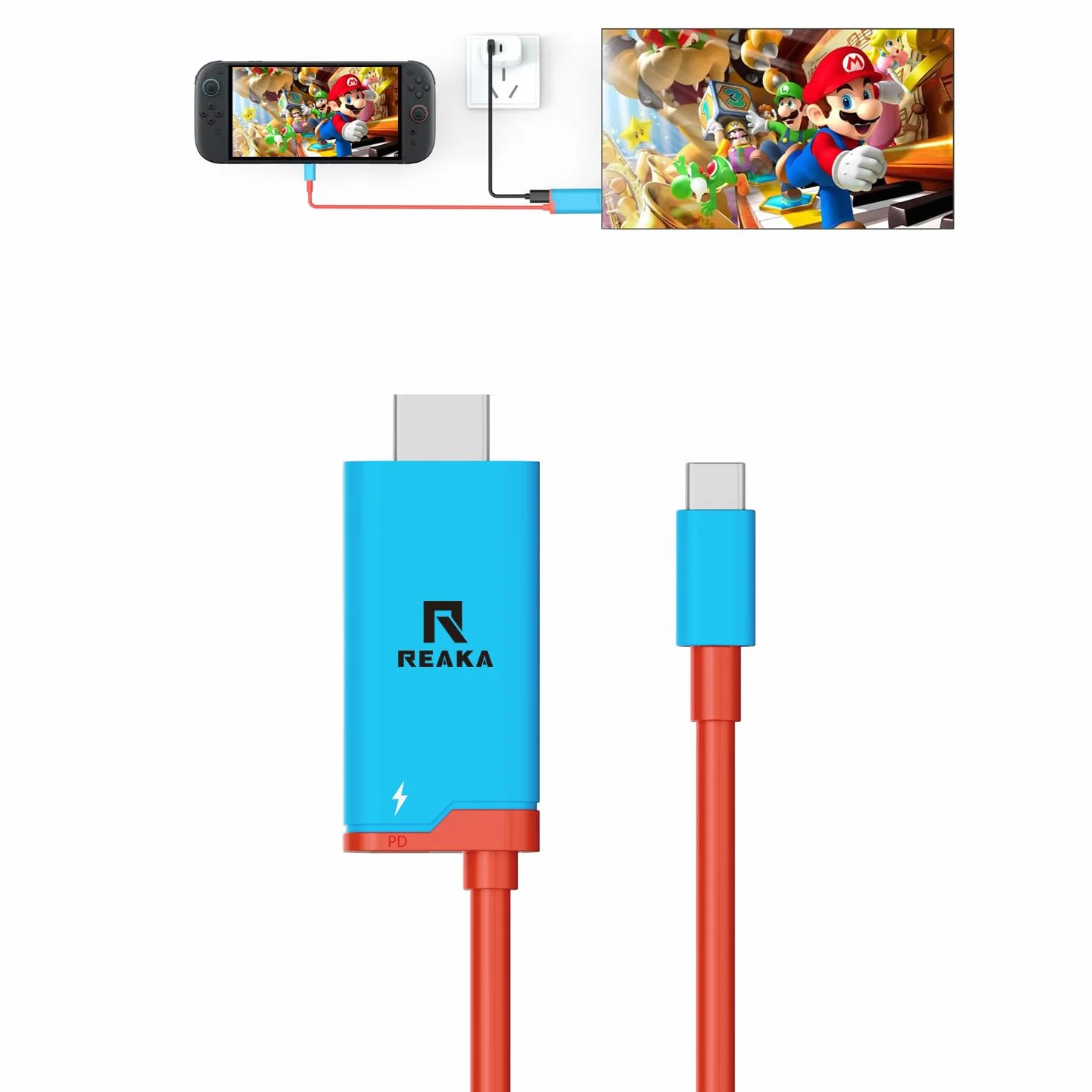 RREAKA Switch Dock dla Nintendo Switch OLED, 2-w-1 Switch TV Adapter z kablem 4K HDMI, Typ C 100W ładowanie, przenośna stacja dokująca podróż, dla Samsung Dex S24, MacBook