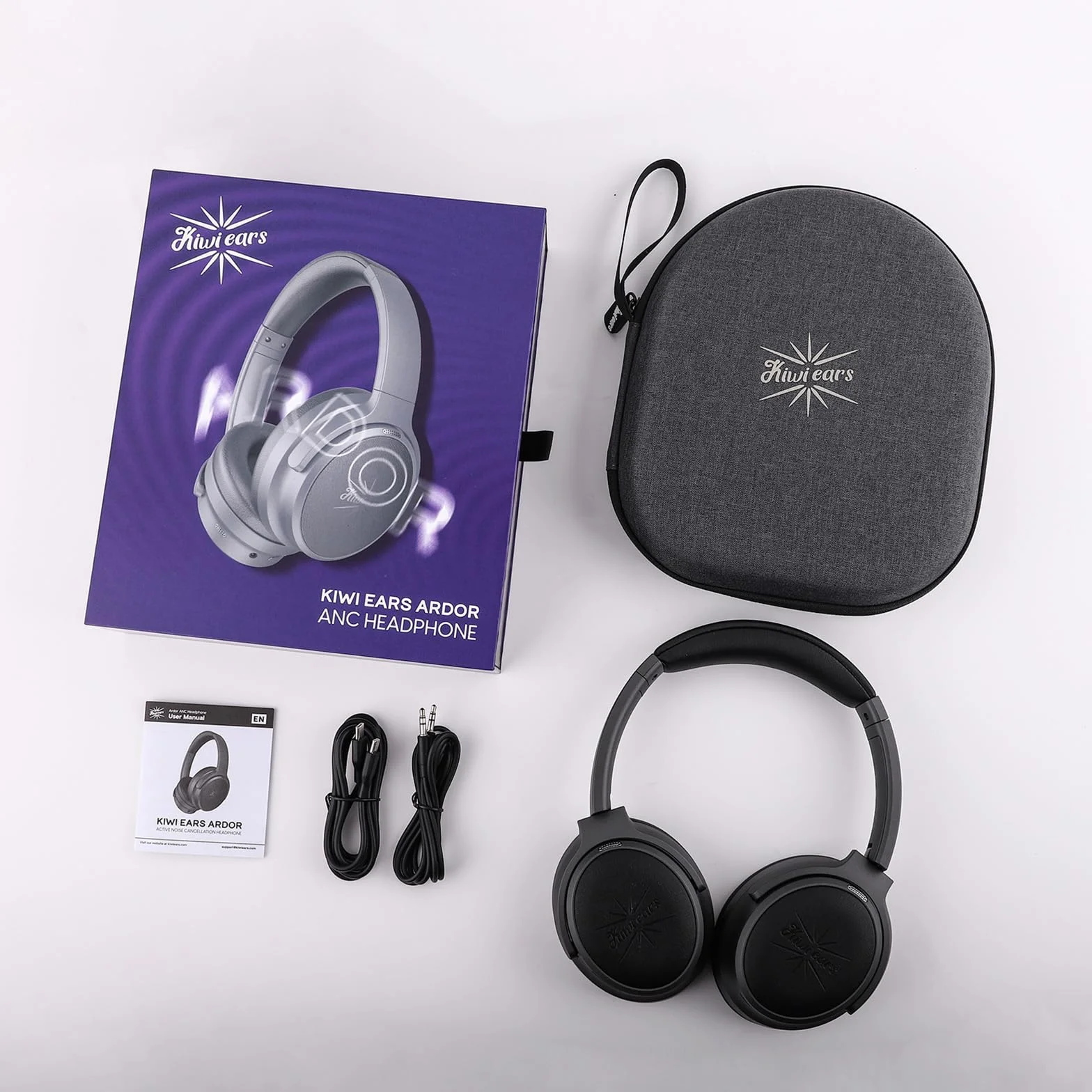 Linsoul Kiwi Ears Ardor Słuchawki Bluetooth 5.4, bezprzewodowe słuchawki DJ Studio, podwójny dynamiczny kontroler Studio Monitor z ANC Hybrid, czas odtwarzania 140H, lekkie, do gier podcastowych,