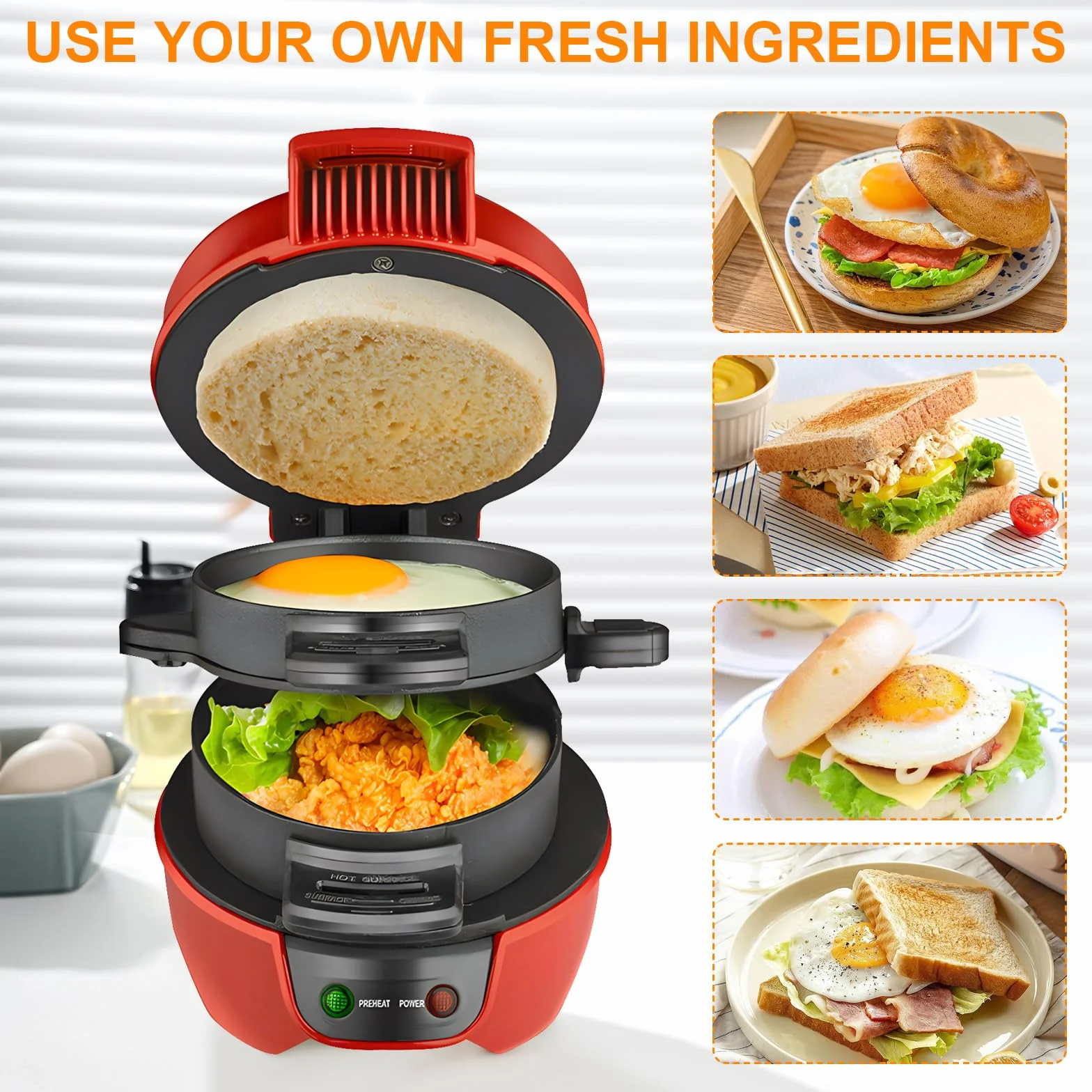Toster do kanapek Hamburger Maker 600 W z powłoką zapobiegającą przywieraniu