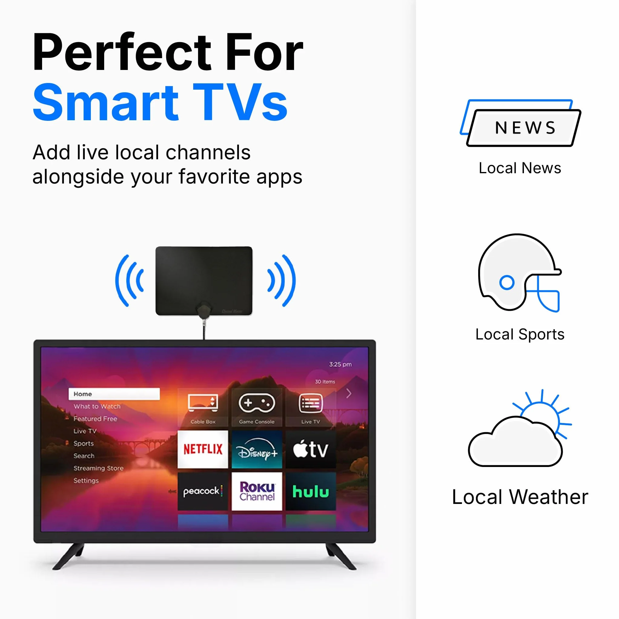 Channel Master FLATenna - Indoor Digital HDTV Antenna, 12' Coaxial Cable, Superior Reception Range & Signal Reliability, Supports 4K Smart TVs, OTA Broadcast & NextGen TV, Easy Install