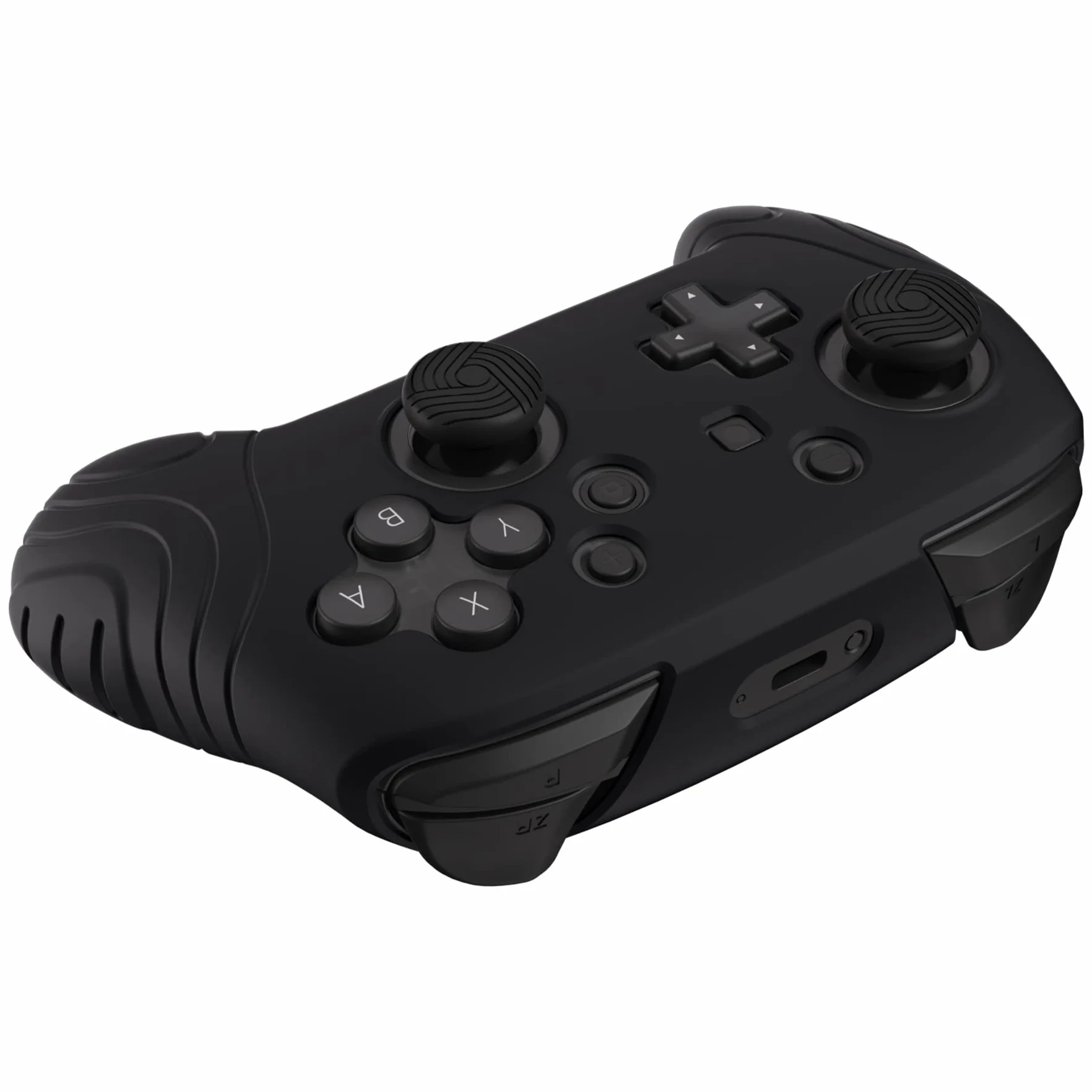 PlayVital Skórki Antypoślizgowa do Nintendo Switch Pro Controller,Miękka Silikonowe Ochronne do Switch Pro,Ergonomiczne Obudowy z Nakładkami Kciuki-Czarny(Samurai Edition)