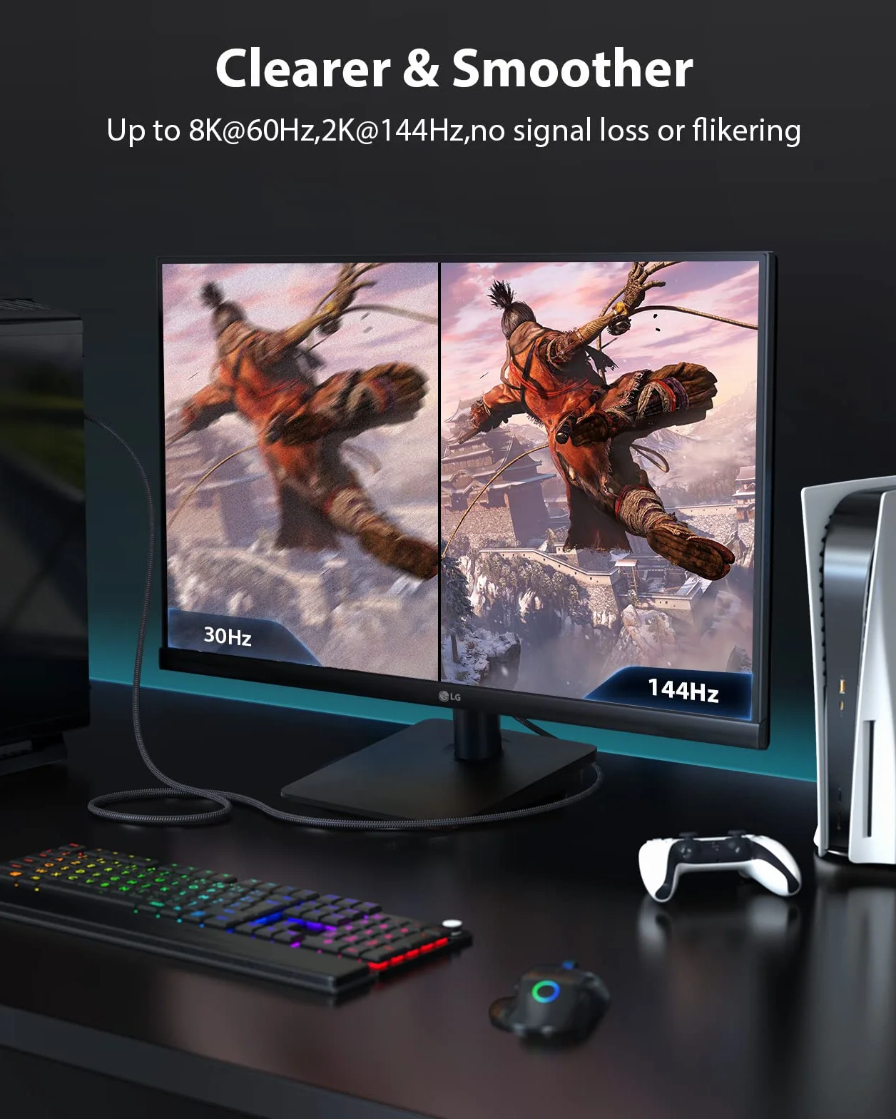 HDMI 2.1 kabel 4 m, Stouchi 8K Ultra HD 48 Gbps High Speed ​-​8K60 4K120 144Hz RTX 3080 eARC HDR10 4:4 HDCP 2.2&2.3 Dolby, kompatybilny z Fire TV/Roku TV/PS5/Xbox Series X/Sams/Sony/LG