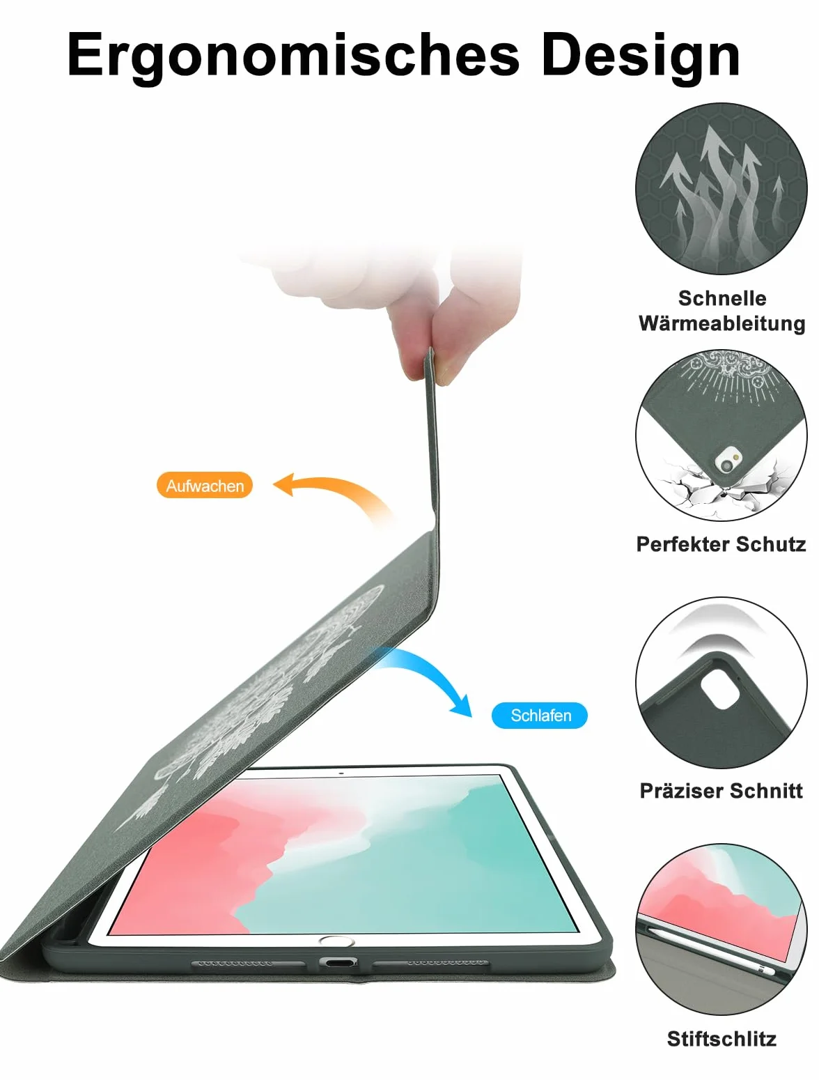 JADEMALL Etui na iPad 9 generacji z klawiaturą do iPada 10,2" (7/8/9. generacji 2019-2021) – zdejmowana klawiatura Bluetooth, QWERTZ, uchwyt na długopis, etui ochronne, doskonałe w dotyku