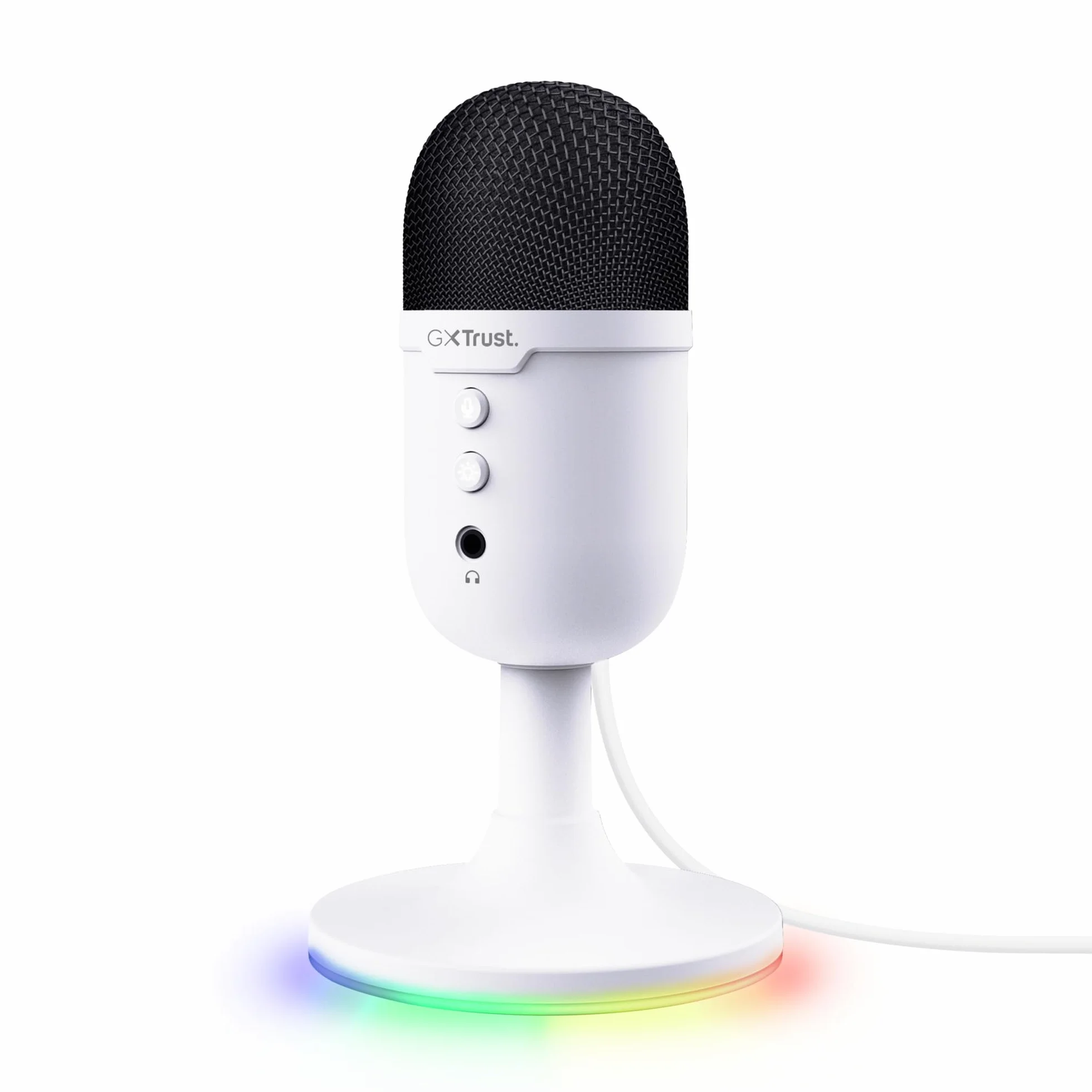 GXTrust 236W Yami Mikrofon pojemnościowy USB do Podcastów, Twitch Discord ASMR Youtube Playstation 5, mikrofon do gier z kardioidalnym wzorem nagrywania, podświetlenie RGB, biały