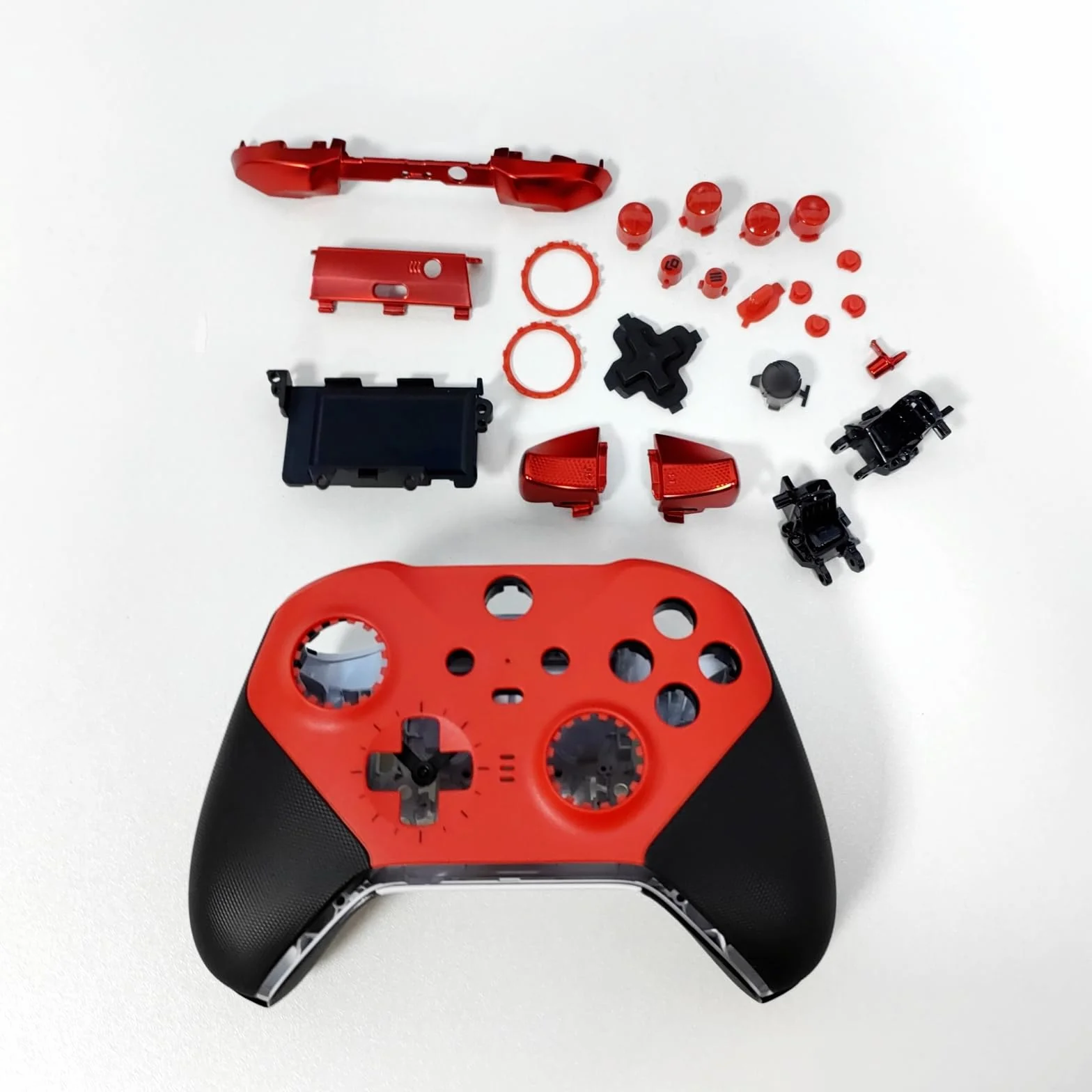 Zestaw Pełnej Obudowy dla Xbox Elite Controller Series 2 - Core, Wymienna Obudowa Zawiera Skorupa Pokrywę Ramka Środkowa Przyciski ABXY LT RT Zderzak LB RB Akcesoria Narzędzia, Czerwony