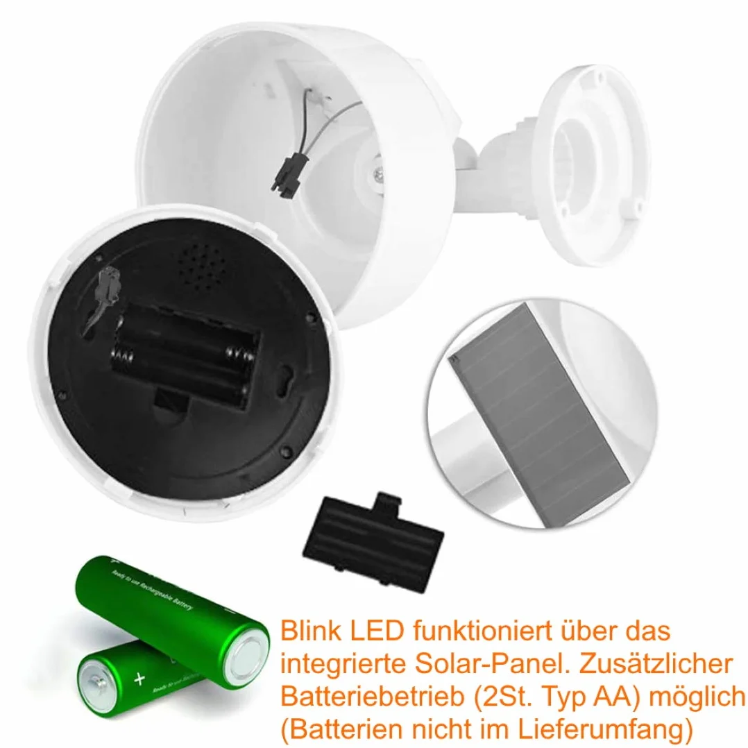 O&W Security Dummy Speed-Dome Solar atrapa kamery – z obiektywem i czerwoną migającą diodą LED (IRlook), wodoszczelna, 360° uchwyt ścienny/sufitowy, czujnik LED, do użytku wewnątrz i na zewnątrz, 2 x