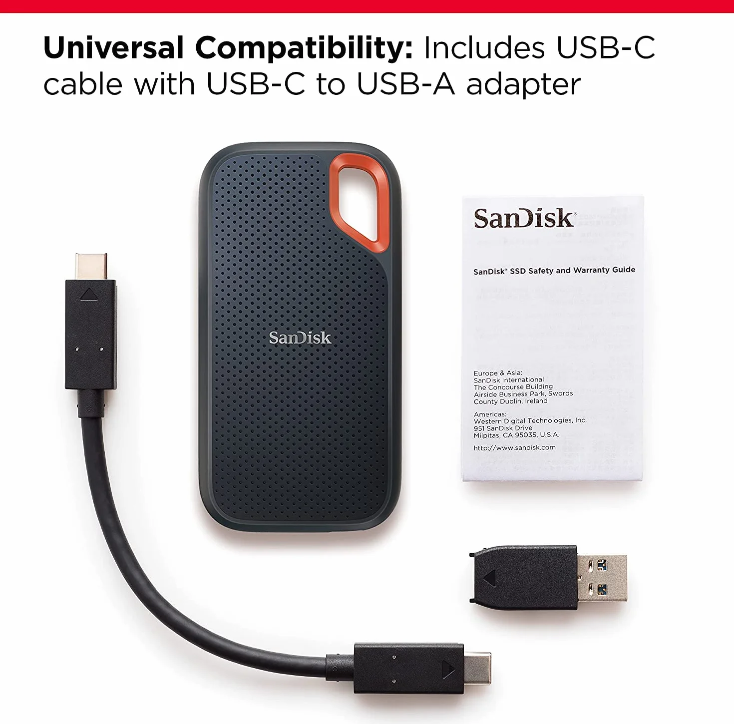 SanDisk Extreme Portable SSD 500 GB (tragbare NVMe SSD, USB-C, bis zu 1.050 MB/s Lesegeschwindigkeit und 1.000 MB/s Schreibgeschwindigkeit, wasser- und staubbeständig)