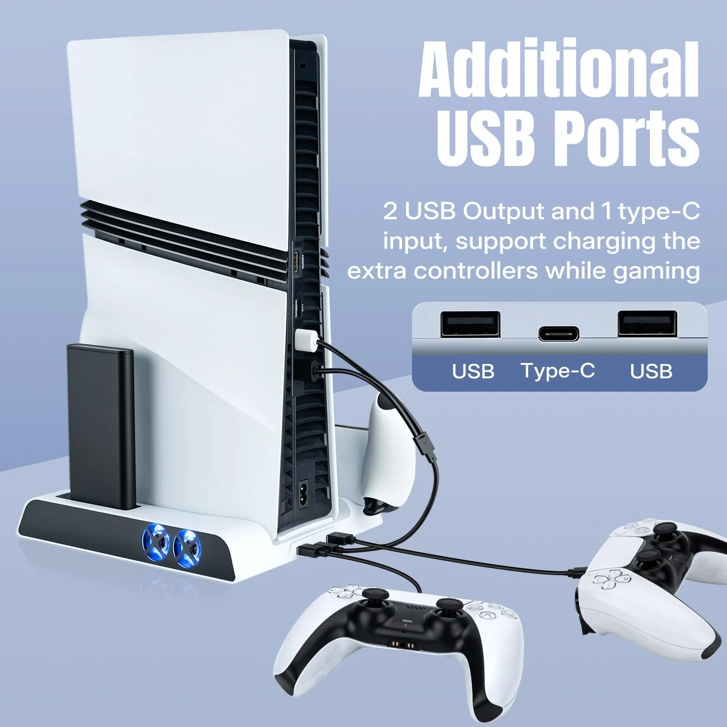 Wigearss Pionowa obsługa chłodzenia PS5 z podwójnym kontrolerem ładowarki do PS5/PS5 Slim/PS5 PRO UHD/edycja cyfrowa