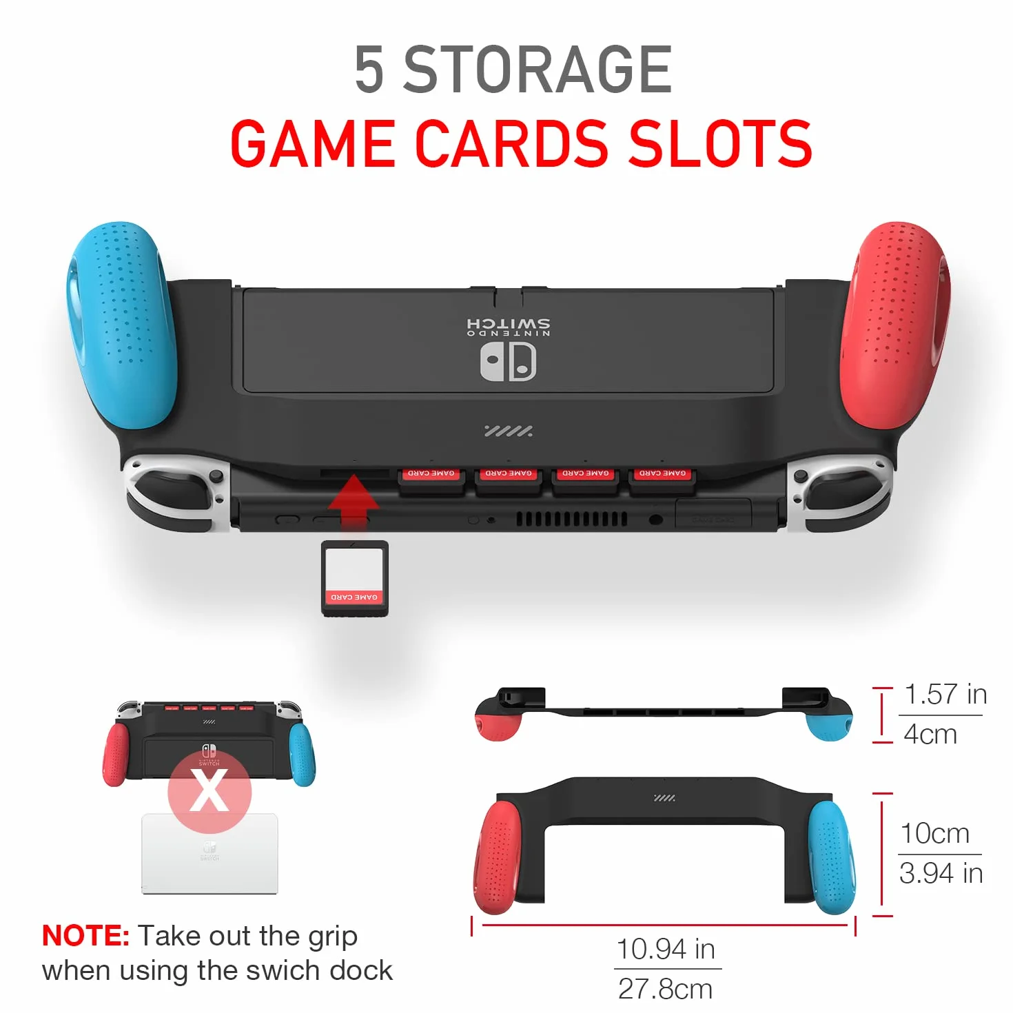 Etui z uchwytem kompatybilne z modelem Nintendo Switch OLED, unikalne, ulepszone, zaprojektowane z 5 przegródkami na gry, wygodne i ergonomiczne akcesoria do przełączników