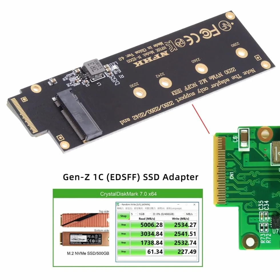 CY Karta NVMe NGFF M-Key 4X do PCI-E Ruler 1U GEN-Z EDSFF Short SSD E1.S Host Carrier Adapter