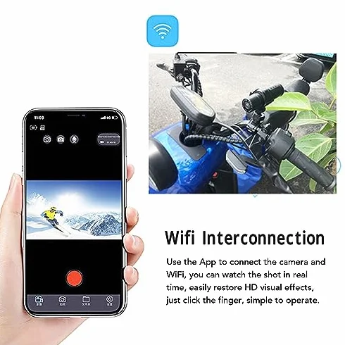 Kamera na Kask Motocyklowy, Kamera na deskę rozdzielczą Kamera na Kask 1080P 120 Stopni Szerokokątny Wifi Mini Zewnętrzna Kamera Sportowa na Rower Motocykl Akcesoria do Kasku