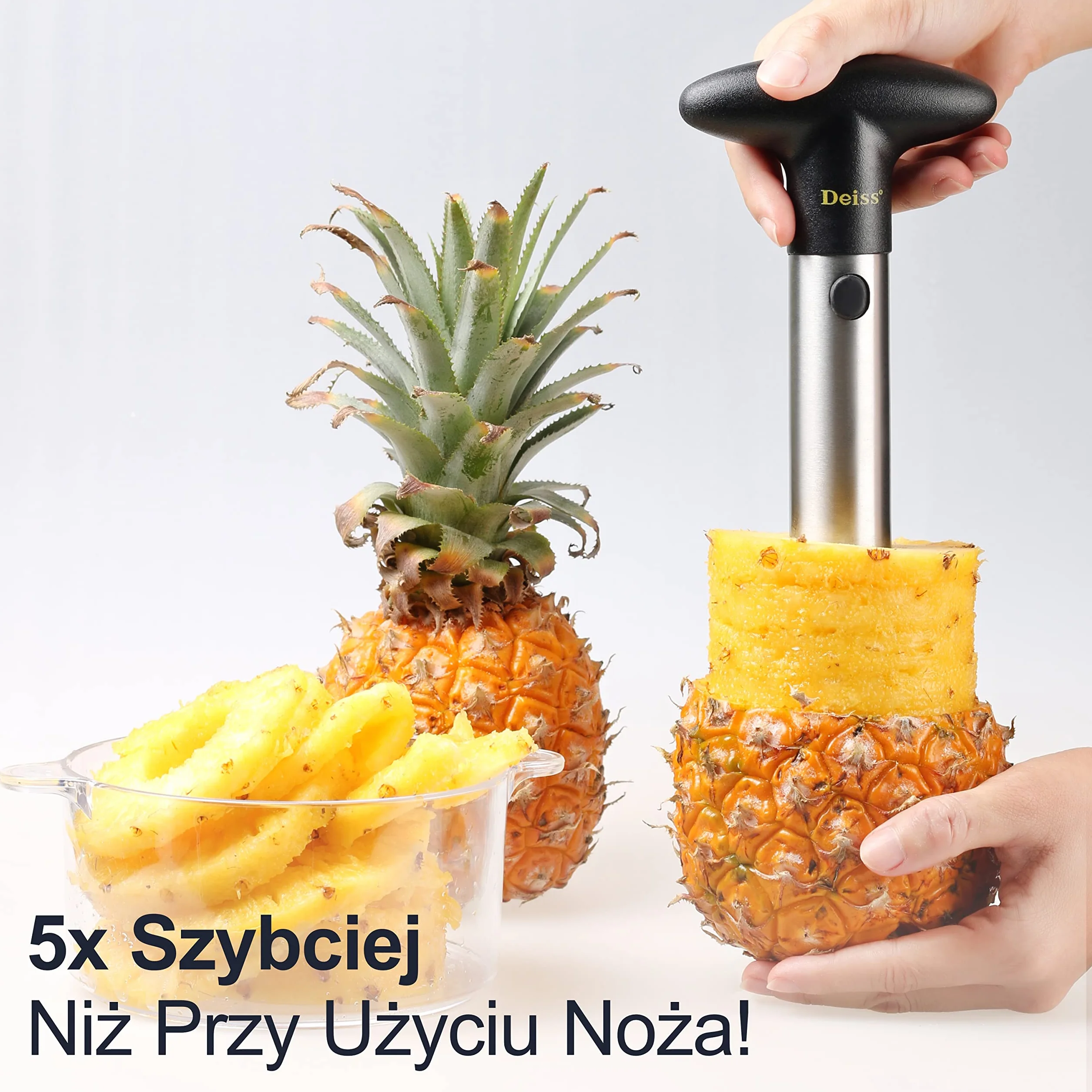 Deiss PRO Nóż do ananasa ze stali nierdzewnej 2 w 1, kroi i drąży ananasy