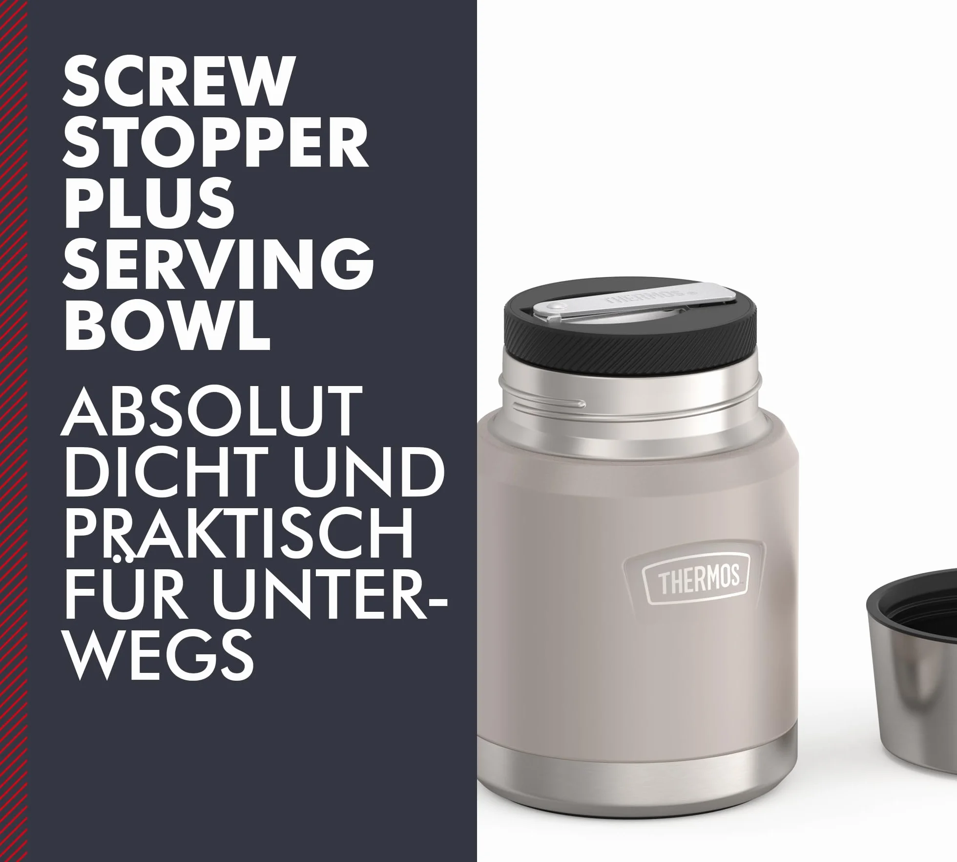 Thermos ICON Food Jar 0,47 l, beżowy matowy piaskowy kamień, naczynie do jedzenia 470 ml, podwójne ścianki ze stali nierdzewnej 18/8, utrzymuje ciepło i zimno, ze składaną łyżką, antypoślizgowe dno,