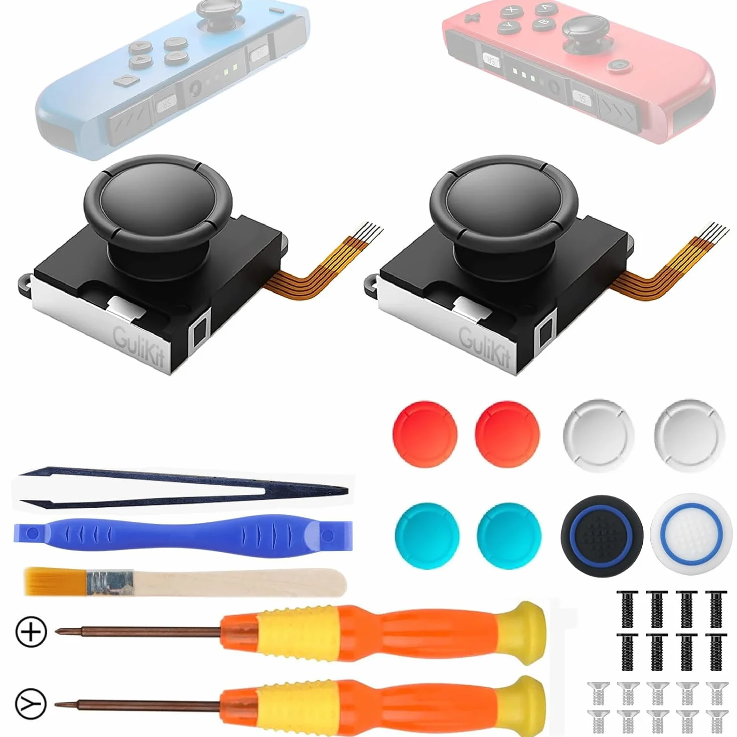 RunSnail for GuliKit TMR Joystick Zamienny Joycon 2Pcs, Bez Dryftu, Wysoka Precyzja, Elektromagnetyczny Joystick TMR Zestawem Naprawczym, 4 Kolorowe Nakładki na Gałki, Kompatybilny Switch/OLED/Lite