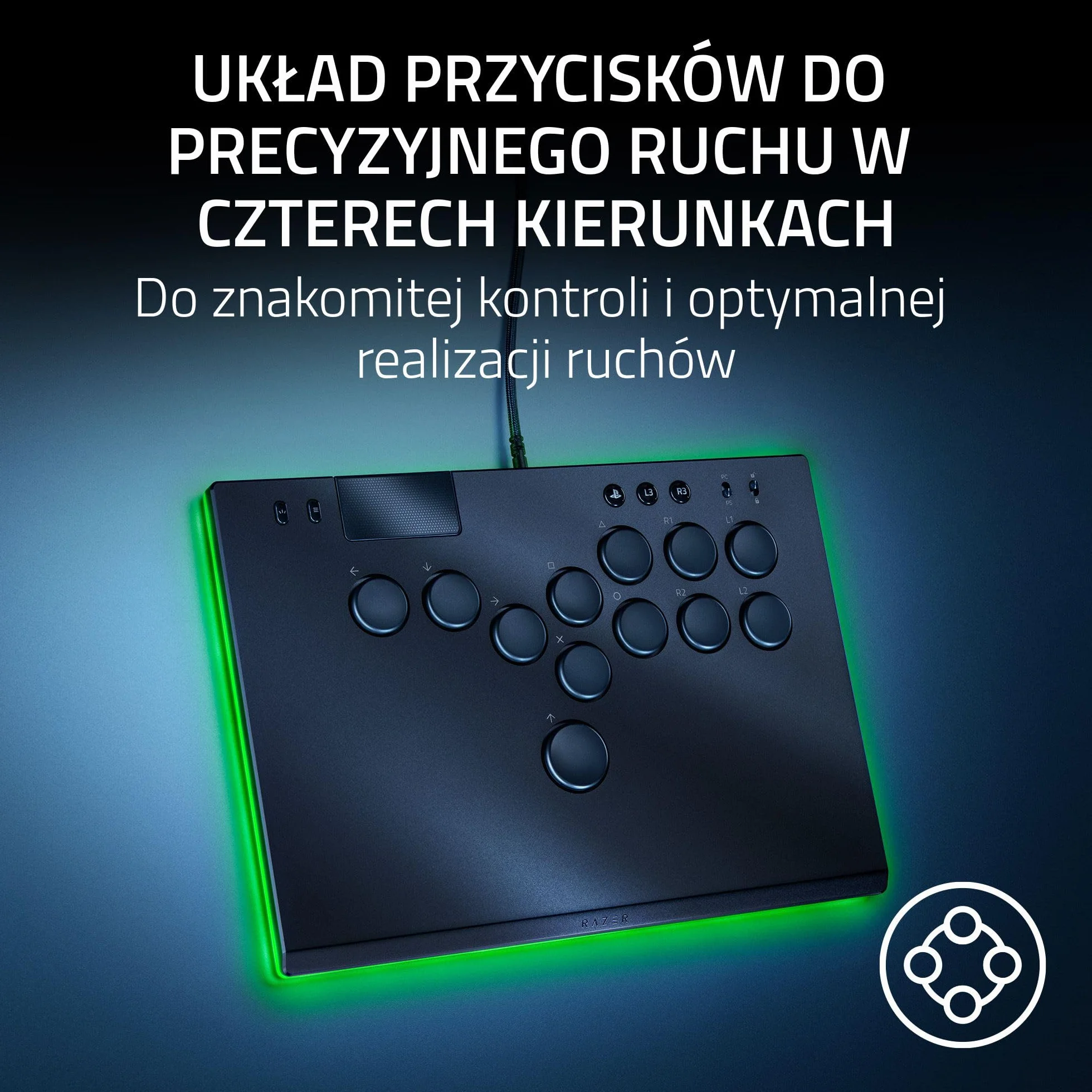 Razer Kitsune - Optyczny kontroler zręcznościowy tylko klawisze do PS5 i PC (Precyzyjny układ czterech przycisków ruchu, Liniowe niskoprofilowe przełączniki optyczne Razer) Czarny