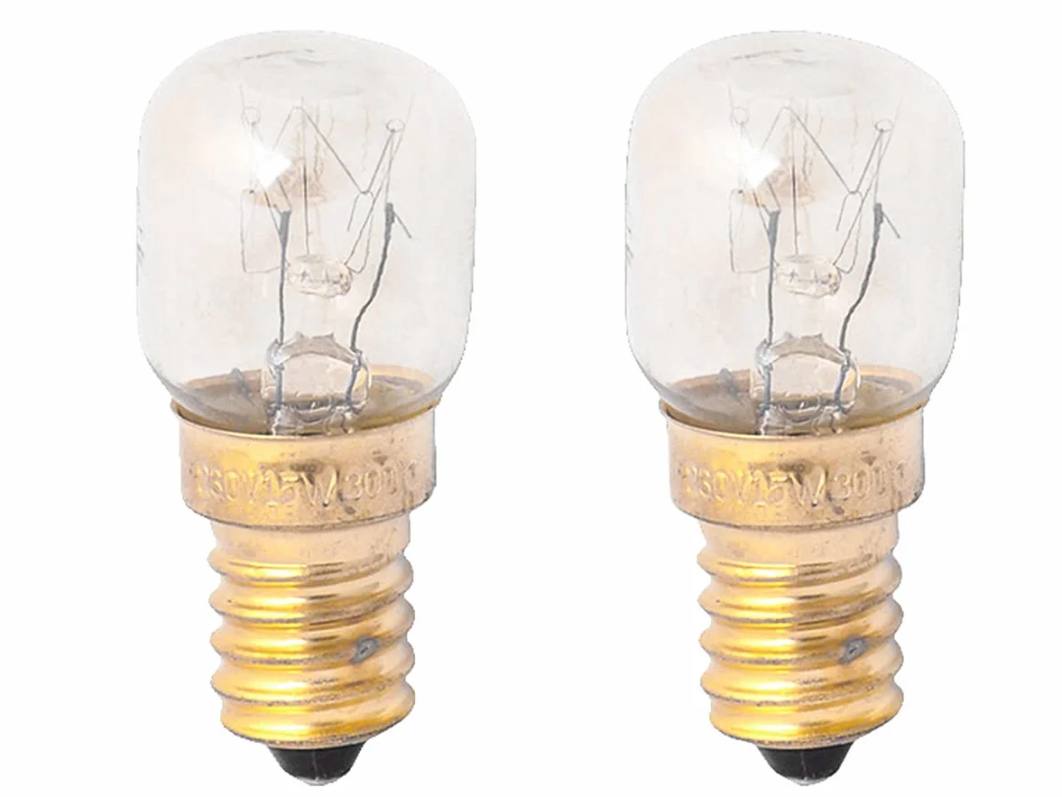 2 żarówki do piekarnika i mikrofalówki, E14 15W 230V 80 lumenów 2800K, Odporna na Wysokie Temperatury do 300 stopni (ST25 ⌀25mm)