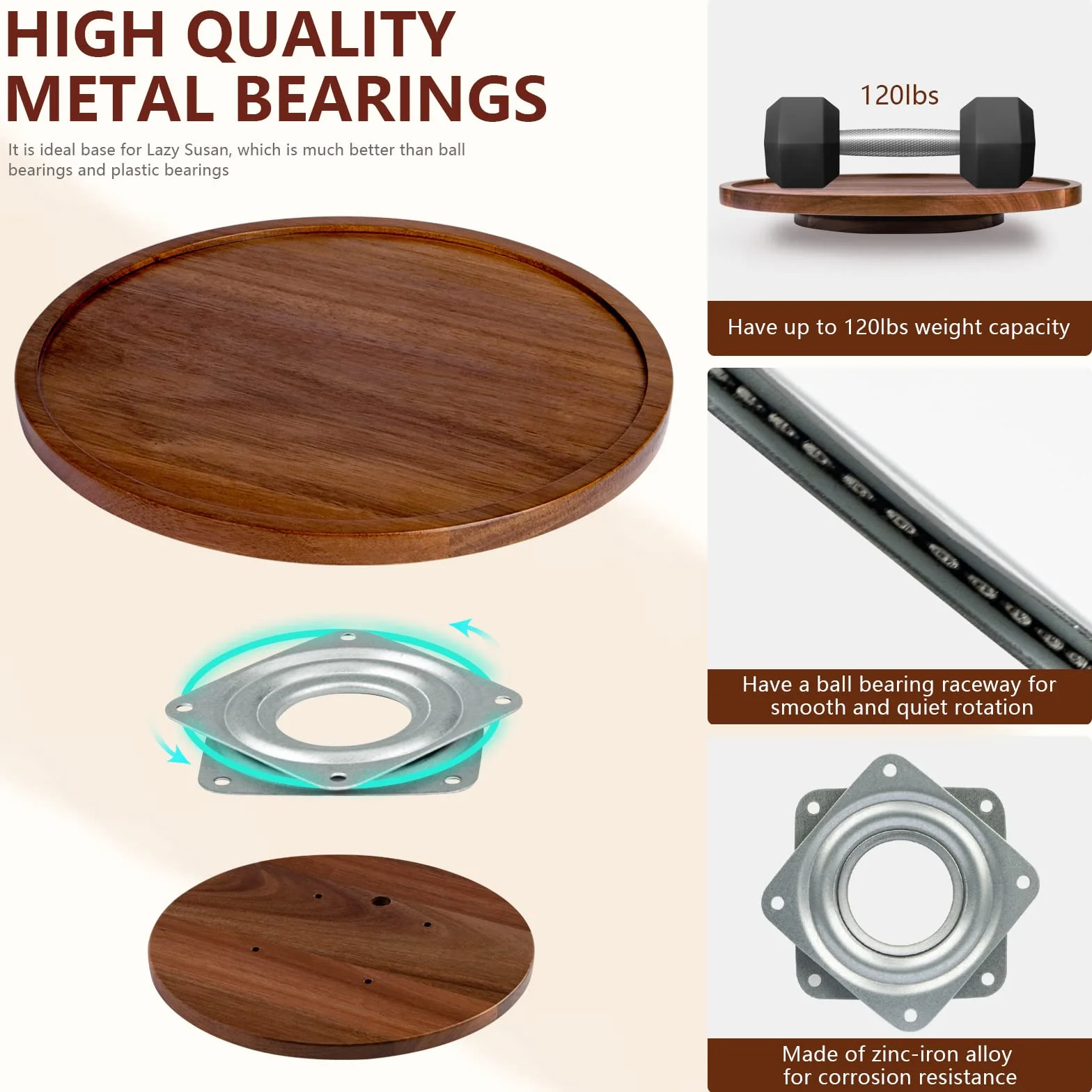 ANBOXIT Lazy Susan Organizer do Szafek, 30,5 cm Drewniany Gramofon Lazy Susan, Obrotowy Stojak na Przyprawy (1 opakowanie)
