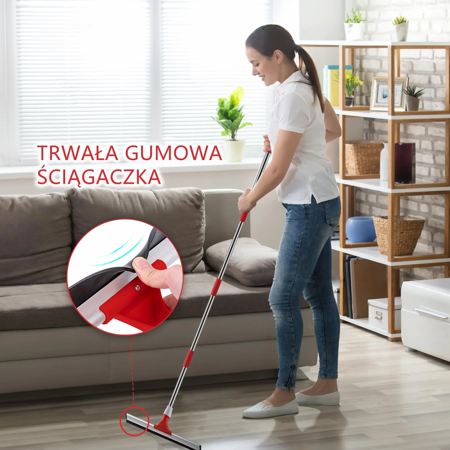 Mitclear 43cm Mop ze Ściągaczką do Podłogi z Przedłużanymi Drążkami 147cm, Gumowa Miotła Wodna do Podłóg