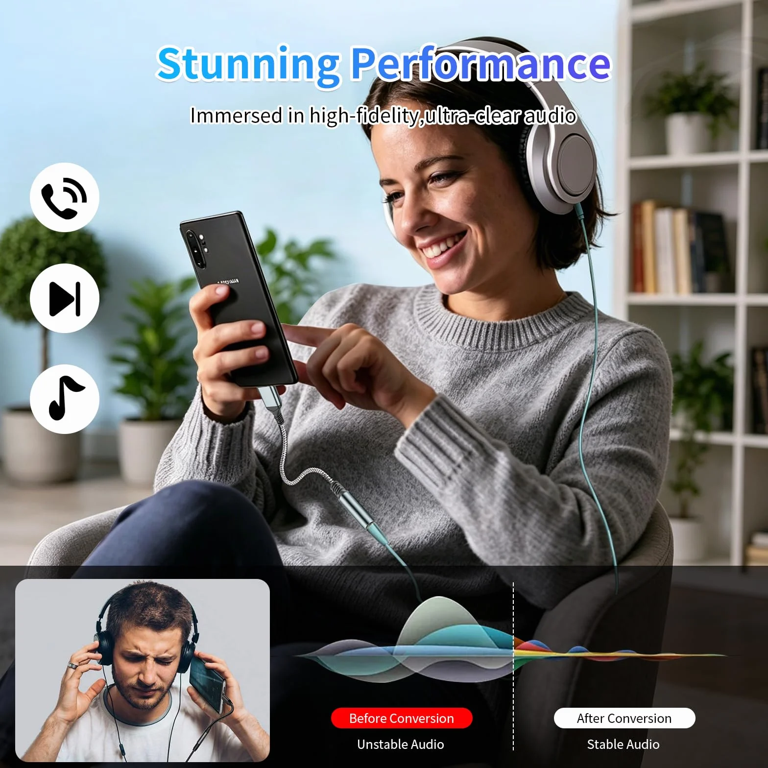 Gniazdo słuchawkowe USB-C na 3,5 mm, cyfrowy adapter audio AUX typu C na 3,5 mm, kompatybilny z iPhone 16/15 Pro/Pro Max, Samsung Galaxy, iPad Pro, Xiaomi i innymi urządzeniami typu C (2 szt.)
