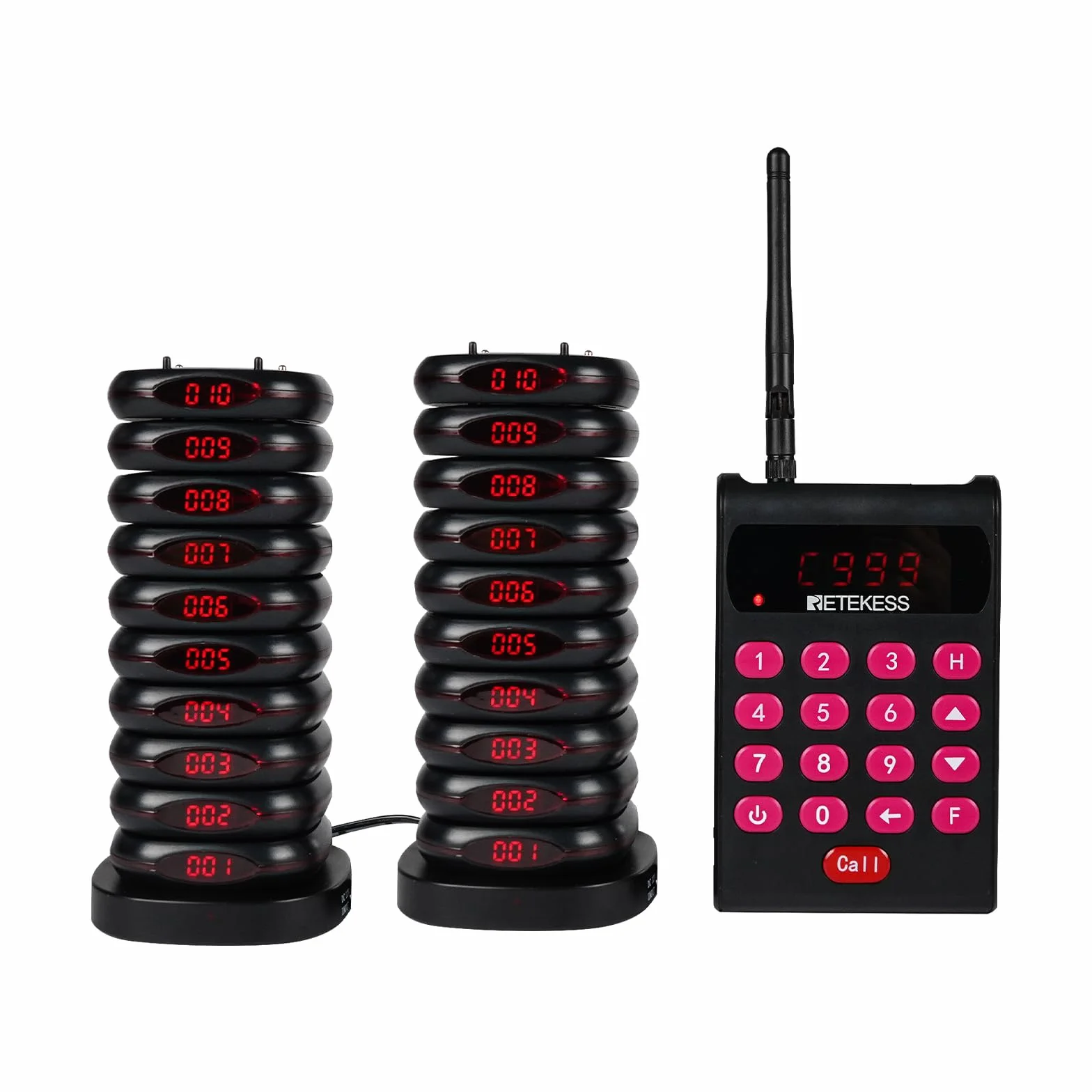 Retekess TD161 System Przywoławczy, 500M Pager Restauracyjny, 20 Pagerów, Klawiatura o Pojemności 1000 mAh, z Przyciskiem Wyciszenia, 7 Trybów Zachęty, ładowanie Indukcyjne, Pager do Kawiarnia, Bar