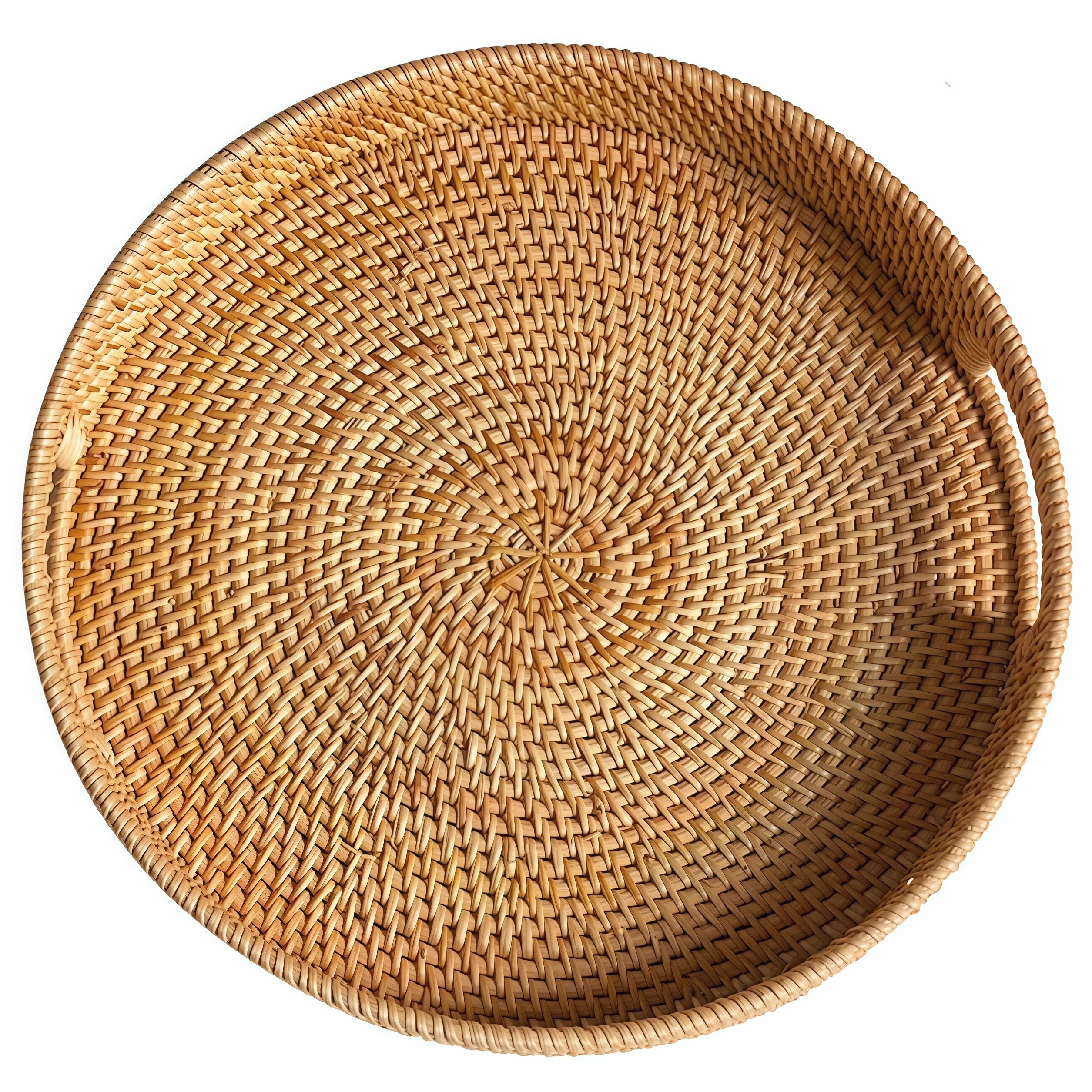 Okrągła taca rattanowa 30 cm, ręcznie tkana taca do serwowania z uchwytami, wiklinowy kosz do serwowania, dekoracyjna taca do dekoracji wnętrz, naturalna