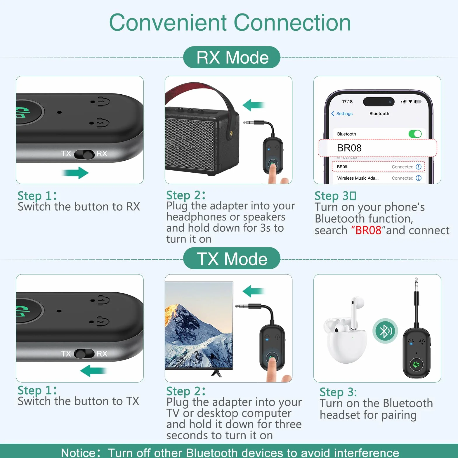 ORIA Odbiornik nadajnika Bluetooth 5.3, adapter Bluetooth z podwójnym parowaniem, redukcja szumów CVC, bezprzewodowy adapter audio Aux 3,5 mm do telewizora, głośników, samochodu