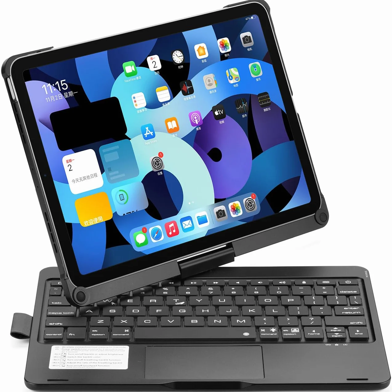 Etui z klawiaturą do iPada Air 4 | Air 5 | Air 11 cali (M2) | Air 11 cali (M3) | Air 11 cali (M4), obracany o 360 stopni touchpad, podświetlana klawiatura
