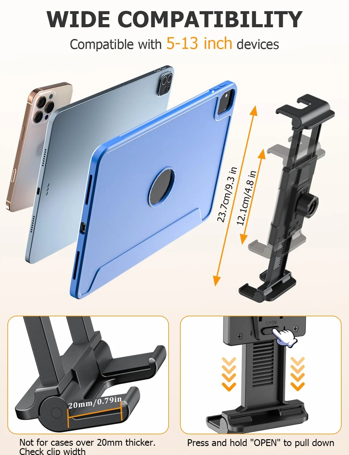 OHLPRO Samochodowy uchwyt na tablet, wysuwany uchwyt na tablet, zagłówek, uchwyt na tablet, uniwersalny uchwyt na zagłówek do tabletu, do iPada, przełącznika, tabletu Sumsung Tab, smartfonów i