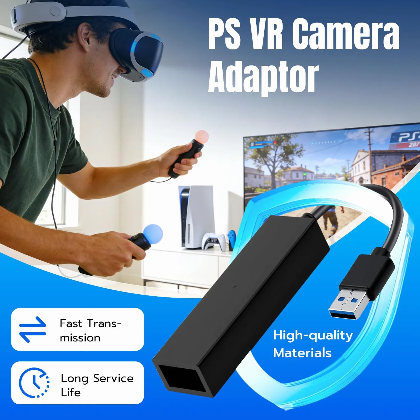 PS5/PS5 SLIM VR Adapter kamery do PSVR, PS4 PS VR Kabel do konwersji kompatybilny z konsolą PS5, PS4 USB 3.0 Kamera do PS5 Konsola VR Akcesoria do gier