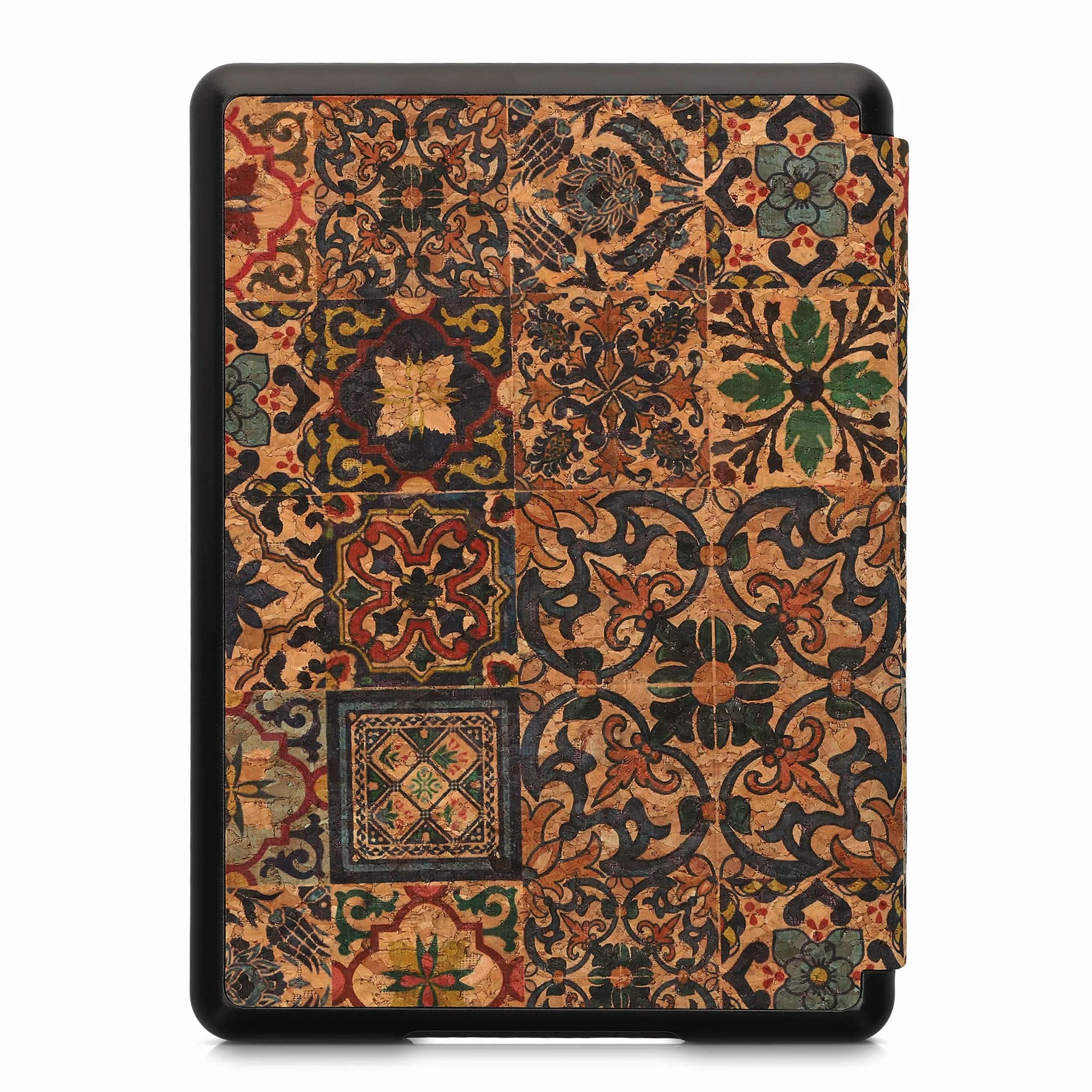 kwmobile Korkowe etui kompatybilne z Amazon Kindle Paperwhite (11. generacji - 2021), etui ochronne na czytnik e-booków, etui z klapką, wzór brązowy/niebieski/czerwony