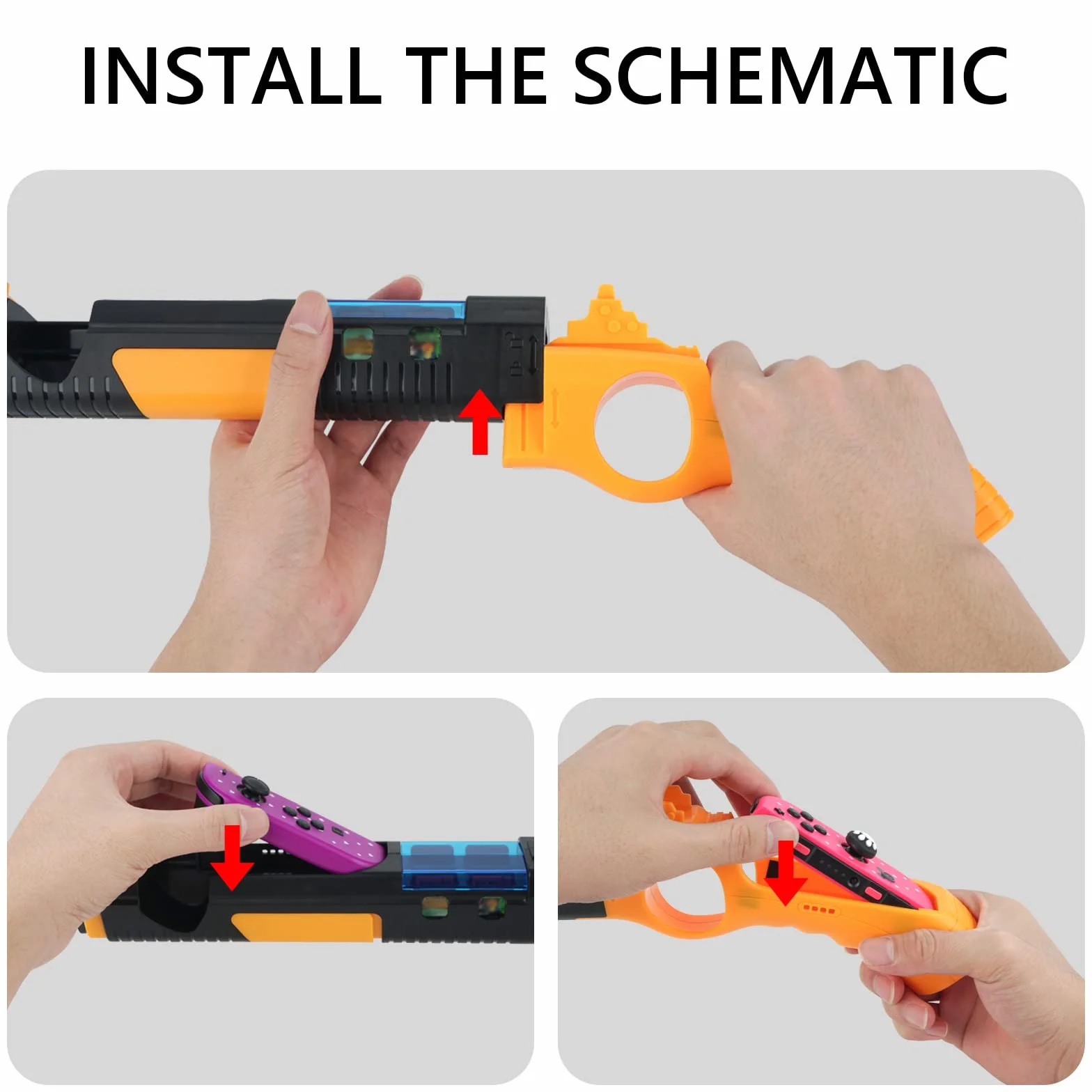 Geekria Kontroler pistoletu do gier kompatybilny z przełącznikiem Nintendo/OLED Joy-Cons Gun Shooting Akcesoria do gier, kompatybilny z Splatoon 3, z miejscem na karty do gry (czarny brąz)
