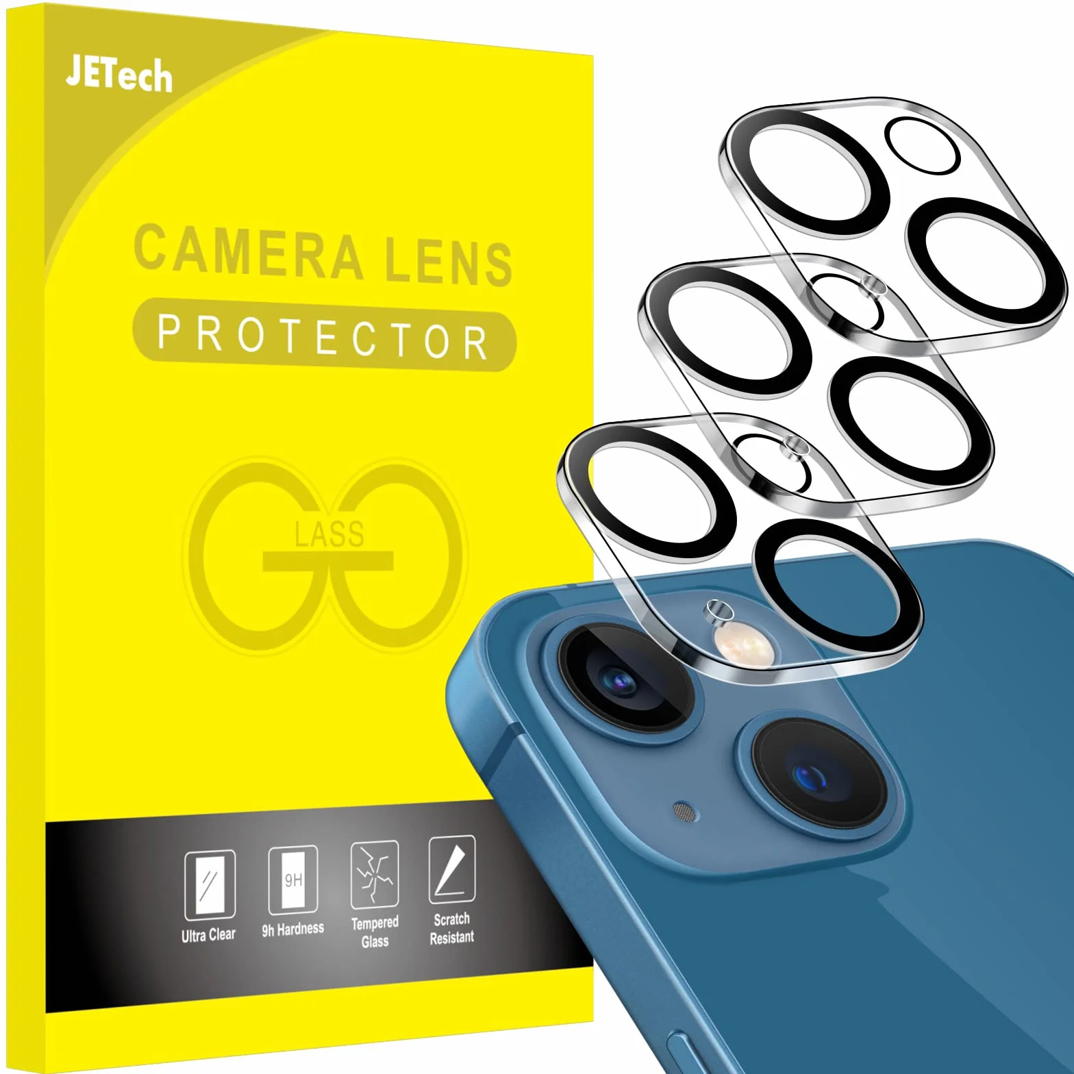 JETech Osłona Obiektywu Aparatu dla iPhone 13 6,1" i iPhone 13 mini 5,4", 9H Szkło Hartowane, Ultra HD Wyraźny, Anti-Zarysowania, Etui Przyjazny, 3 Sztuka
