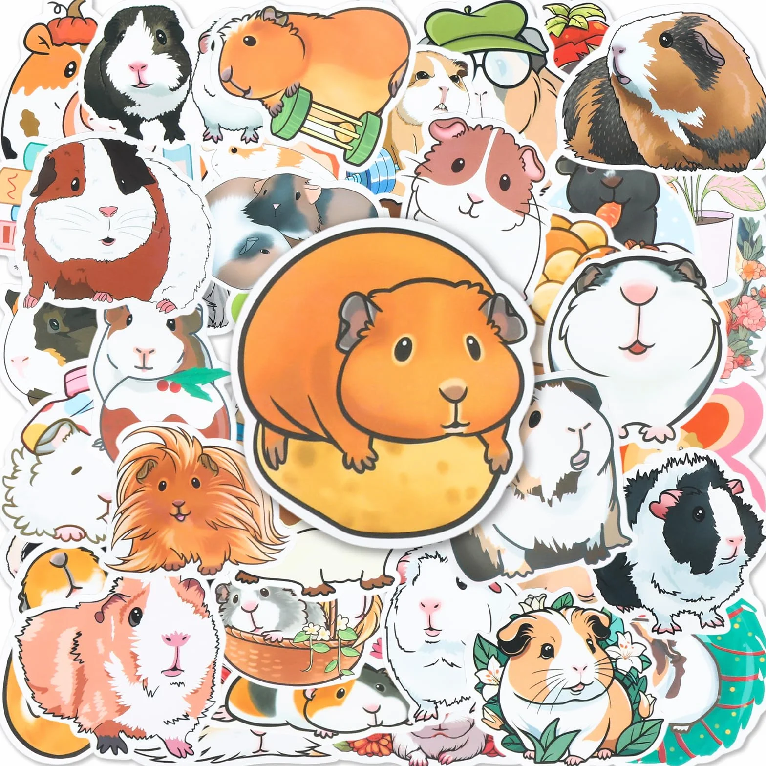 102 naklejki z motywem świnki morskiej, wodoodporne, winylowe, Capybara, naklejki Kawaii, urocze naklejki ze zwierzętami, naklejki z kreskówki, graffiti, na laptopa, deskorolkę, bagaż, walizkę