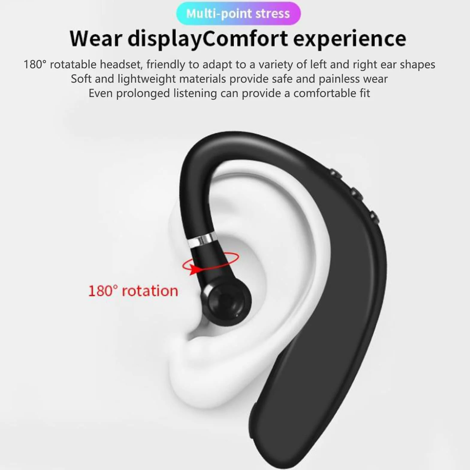 Zestaw Słuchawkowy z Jednym Uchem, Bezprzewodowe Słuchawki Bluetooth V5.2 Zestaw Słuchawkowy z Zaczepem na Ucho do Podróży Służbowych Wodoodporny Zestaw Słuchawkowy dla Biznesu