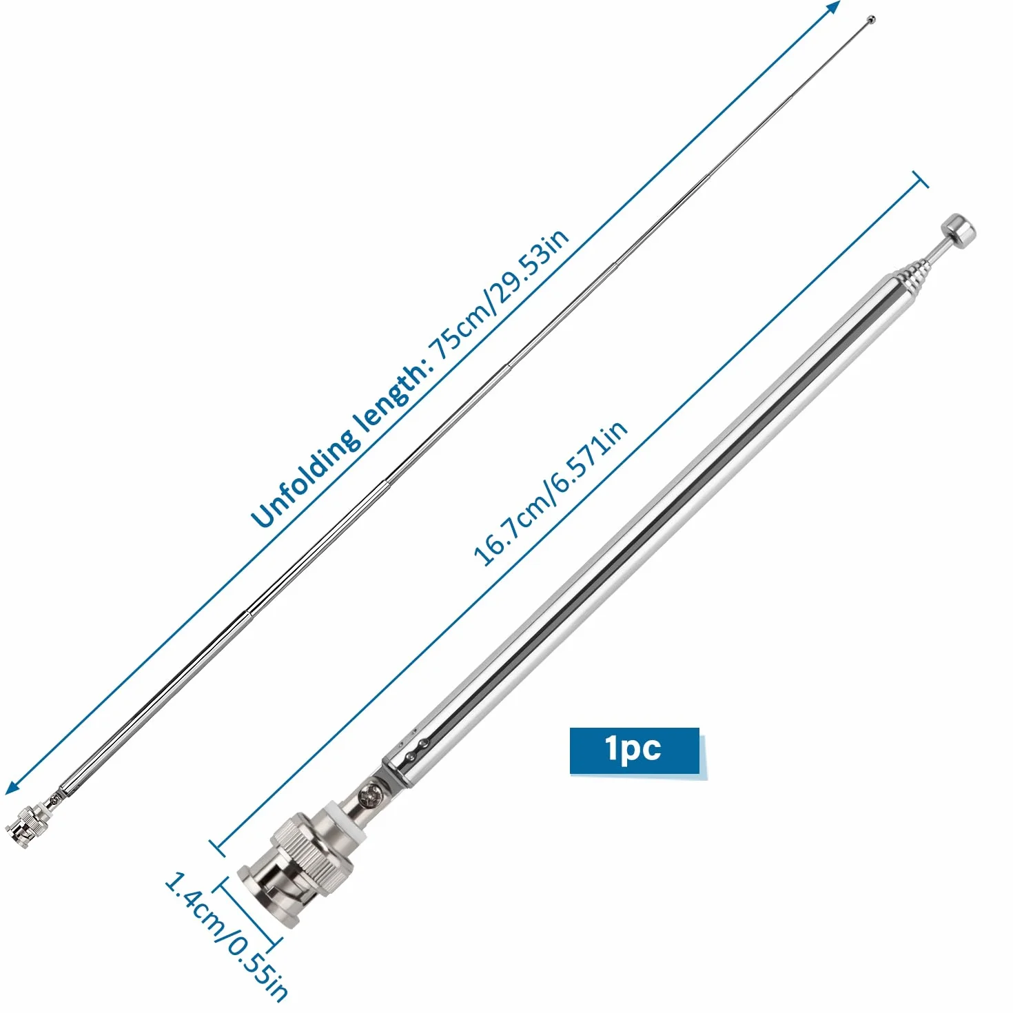 VooGenzek 75cm 7-Sekcyjna Antena Teleskopowa, Wymiana Anteny Teleskopowej, Zamiennik Anteny Teleskopowej, ze Złączem BNC, do Odbioru Radia TV DAB FM/AM Stereo
