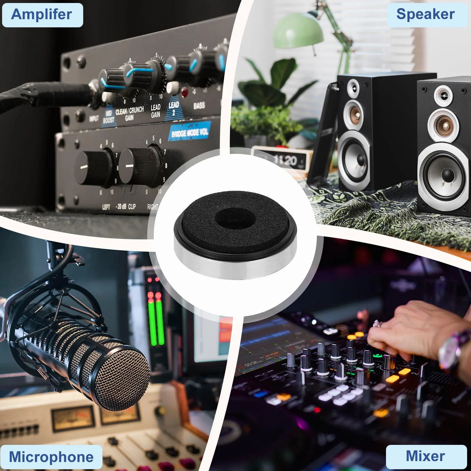 QUARKZMAN 4 nóżki izolacyjne do głośników, 30 mm x 8 mm, piankowe, amortyzujące, podstawowe, wzmacniacze, nóżki do audio CD, HiFi, kina domowego, system dźwiękowy, kolor srebrny