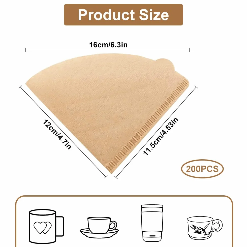 Filtry do Kawy Papierowe Naturalne 200 Sztuk