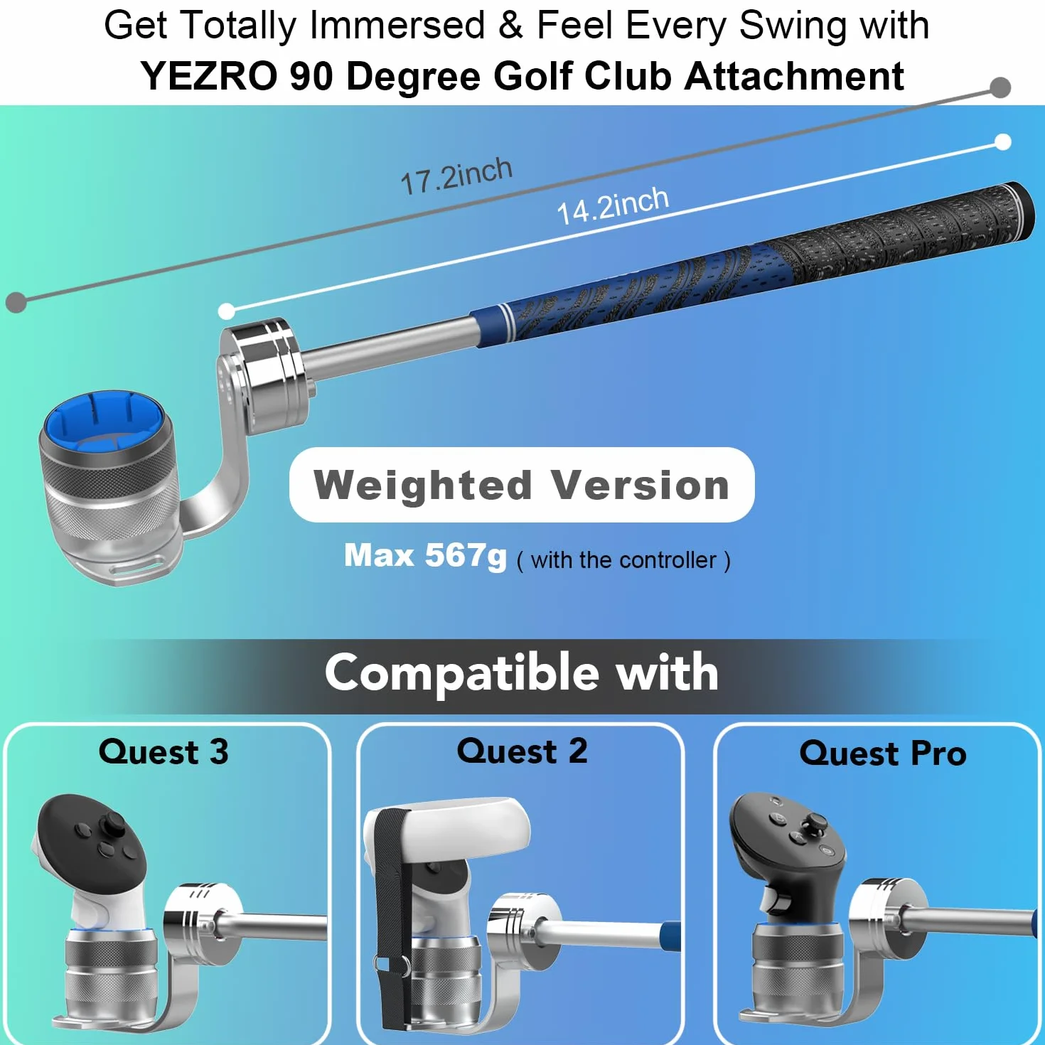 YEZRO Mocowanie kija golfowego do Meta Quest 3 – regulowany uchwyt VR, akcesoria do golfa, konstrukcja 90°, śledzenie ciągłe