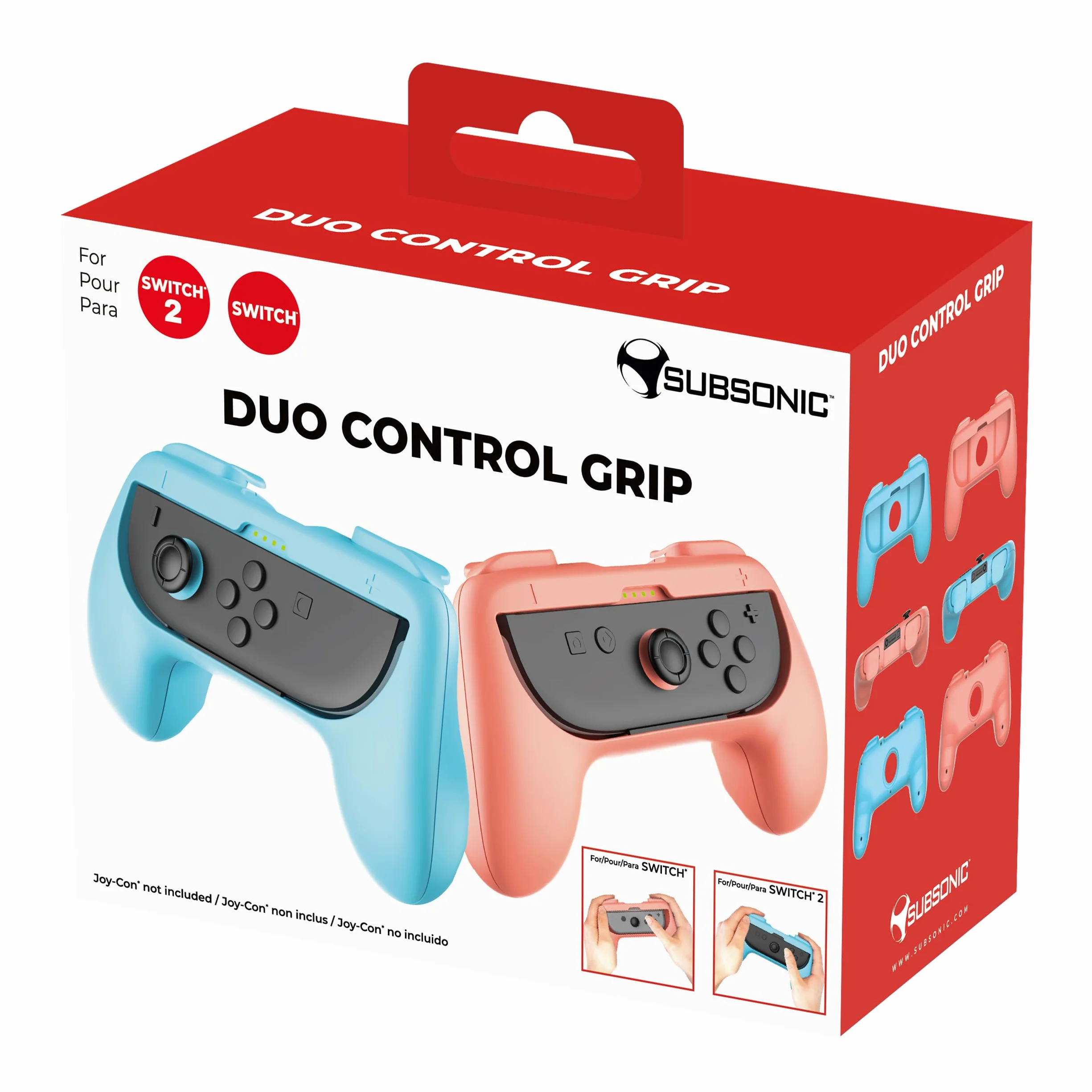 Subsonic - Subsonic Pack 2 uchwyty do Joy-con dla Nintendo Switch i Nintendo Switch 2 niebiesko-czerwony