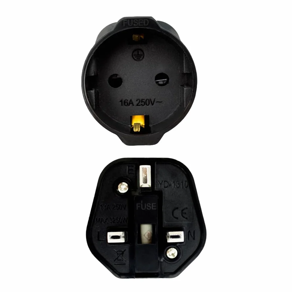 OcioDual Adapter gniazda wtykowego Anglia, adapter podróżny typu G, adapter Anglia, wtyczka niemiecka, adapter UK na UE, adapter podróżny UK, wtyczka europejska do UK, 2-pinowa do 3-pinowa, czarna