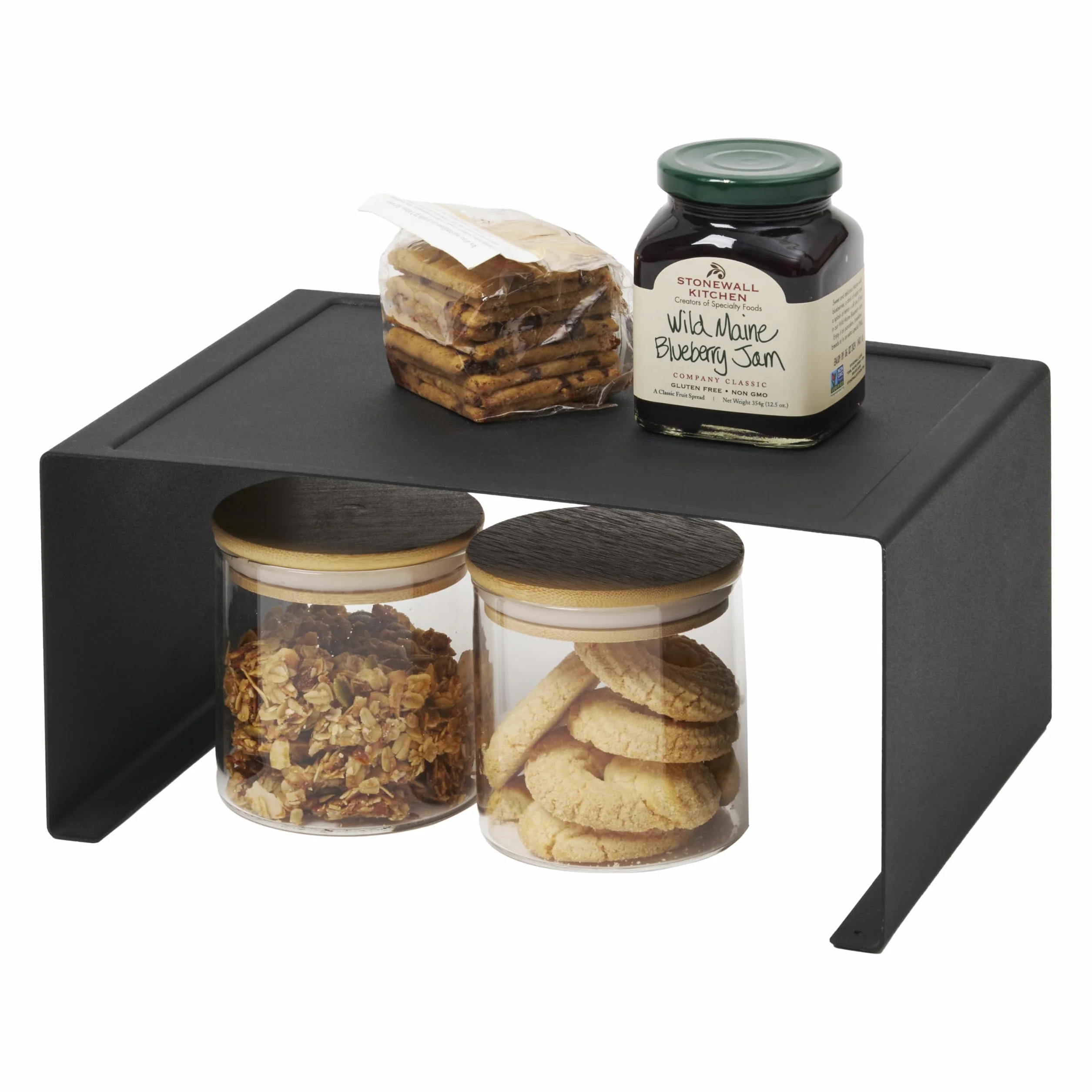 YAMAZAKI 3790-P Blat domowy stojak kuchenny do układania w stos, organizer do przechowywania, półka na blat, stal | duży | podstopienie, czarny