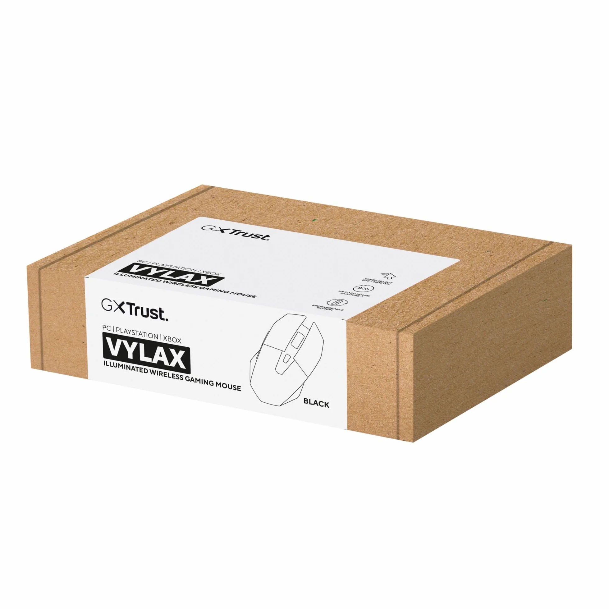 GXTrust 1108 Vylax Bezprzewodowa Mysz Gamingowa, Akumulator 80 Godzin, 800-4800 DPI, Podświetlenie LED, 6 Przycisków, Odbiornik USB, Myszka do gier PC Komputer Laptop Windows, Czarna