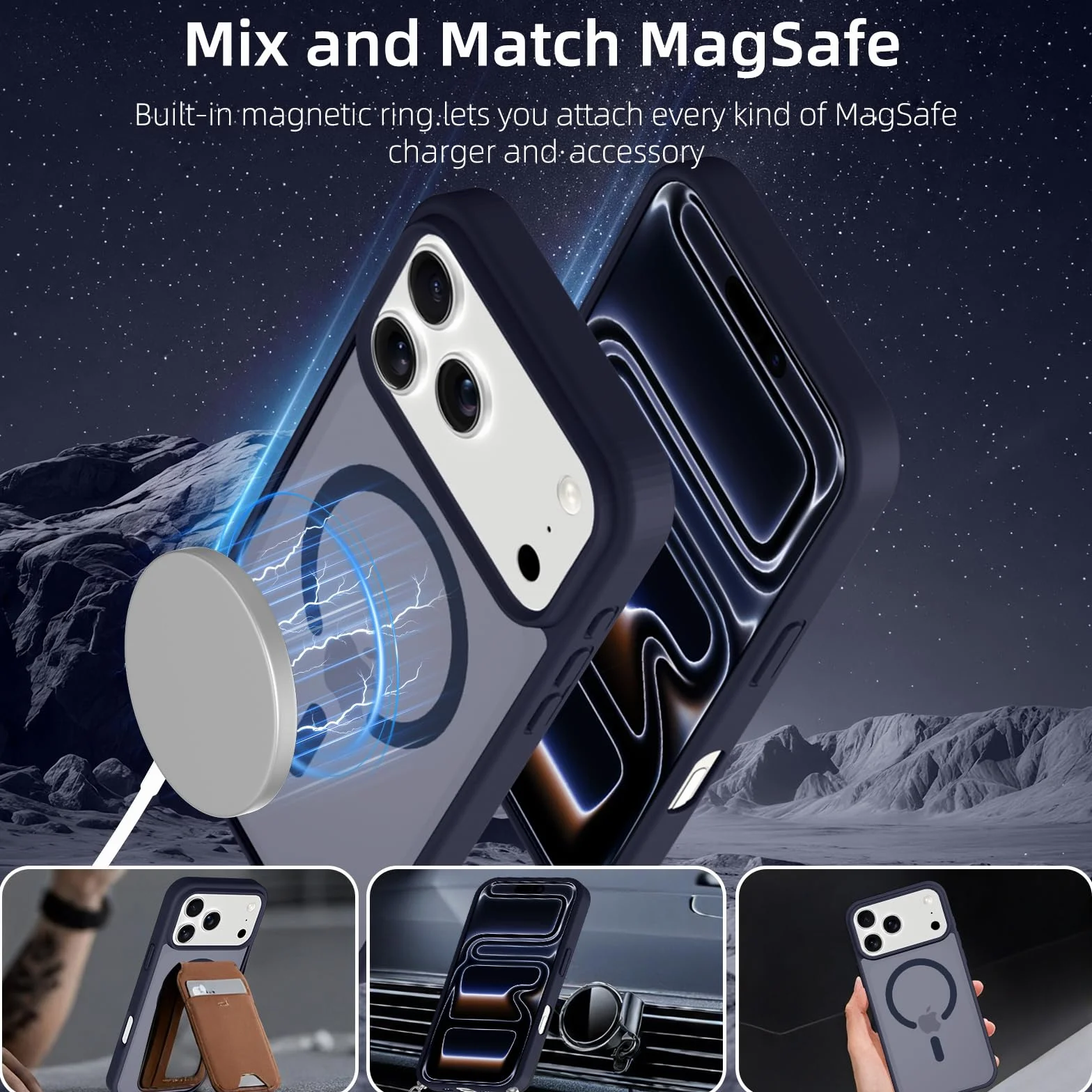 Magnetyczne etui na telefon komórkowy iPhone 17 Pro, etui z opaską, kompatybilne z Magsafe, matowe, półprzezroczyste, odporne na zarysowania tył z poliwęglanu + etui ochronne z