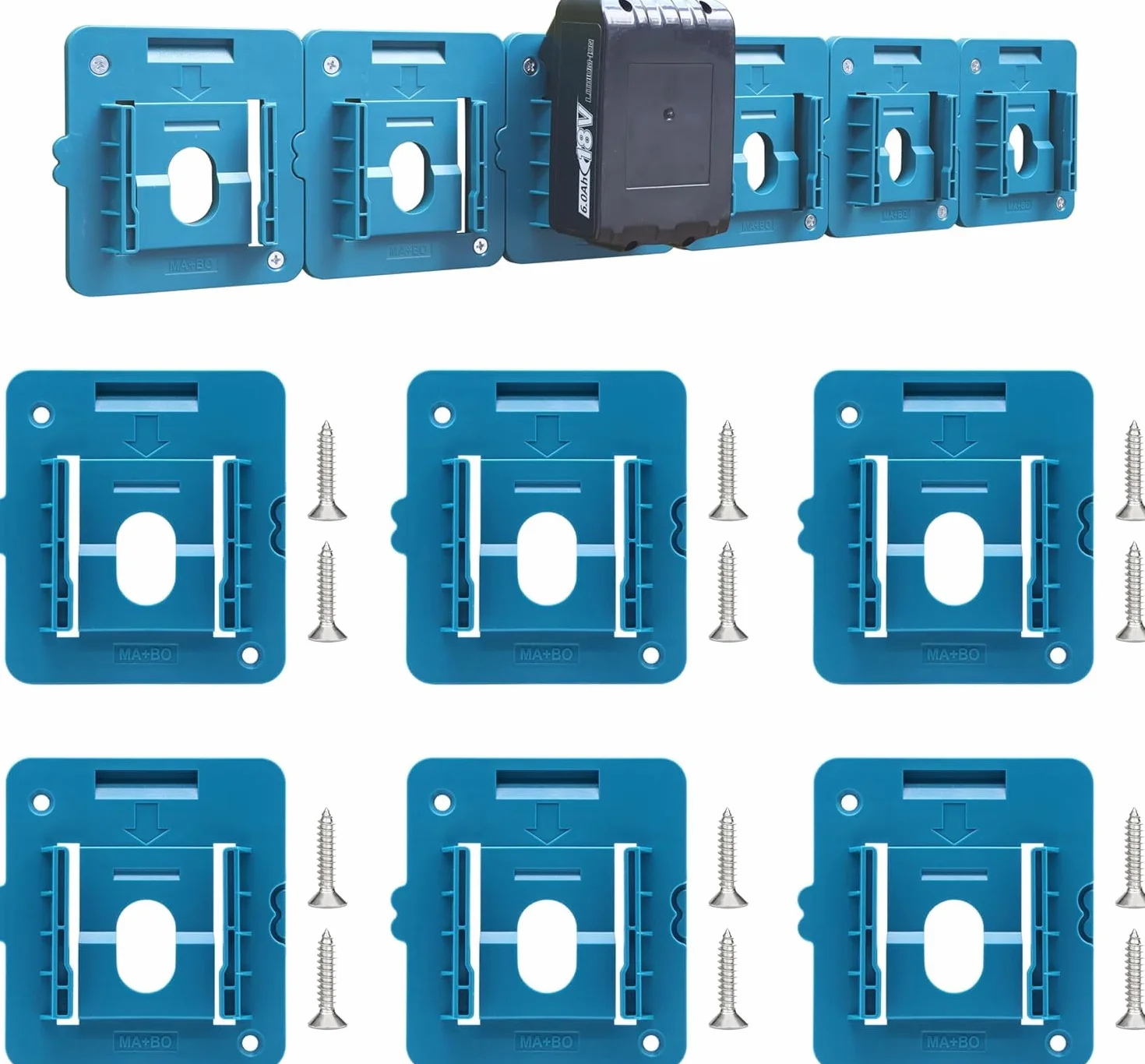 Uchwyt na baterieUchwyt na baterie 18 V 14,4 V – zestaw 6 uchwytów ściennych z 12 śrubami, kompatybilny z BL1860 BL1850 BL1840 BL1830, wytrzymały uchwyt do warsztatu i garażu
